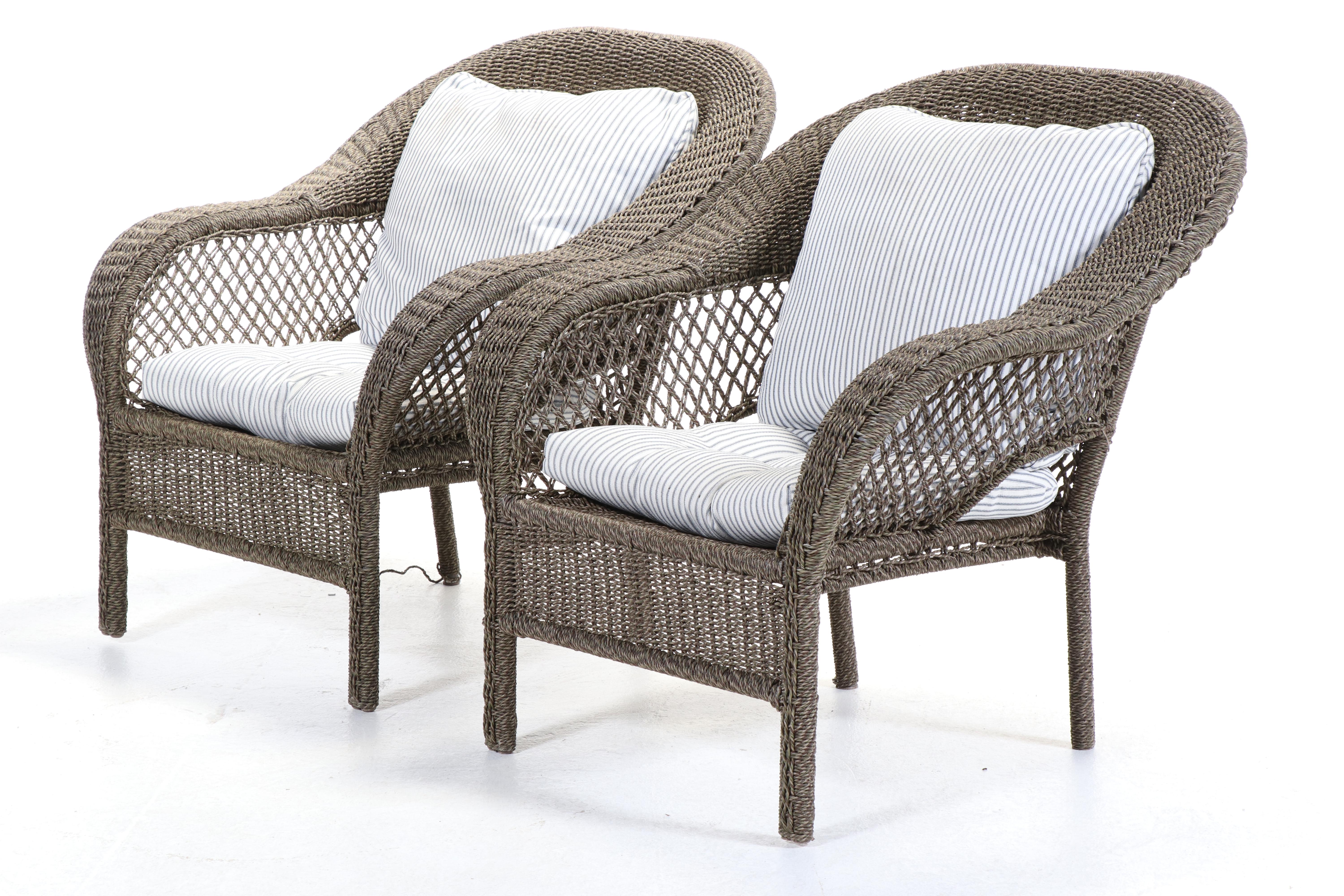 Contemporary Resin Wicker Patio Armchairs and Coffee Table