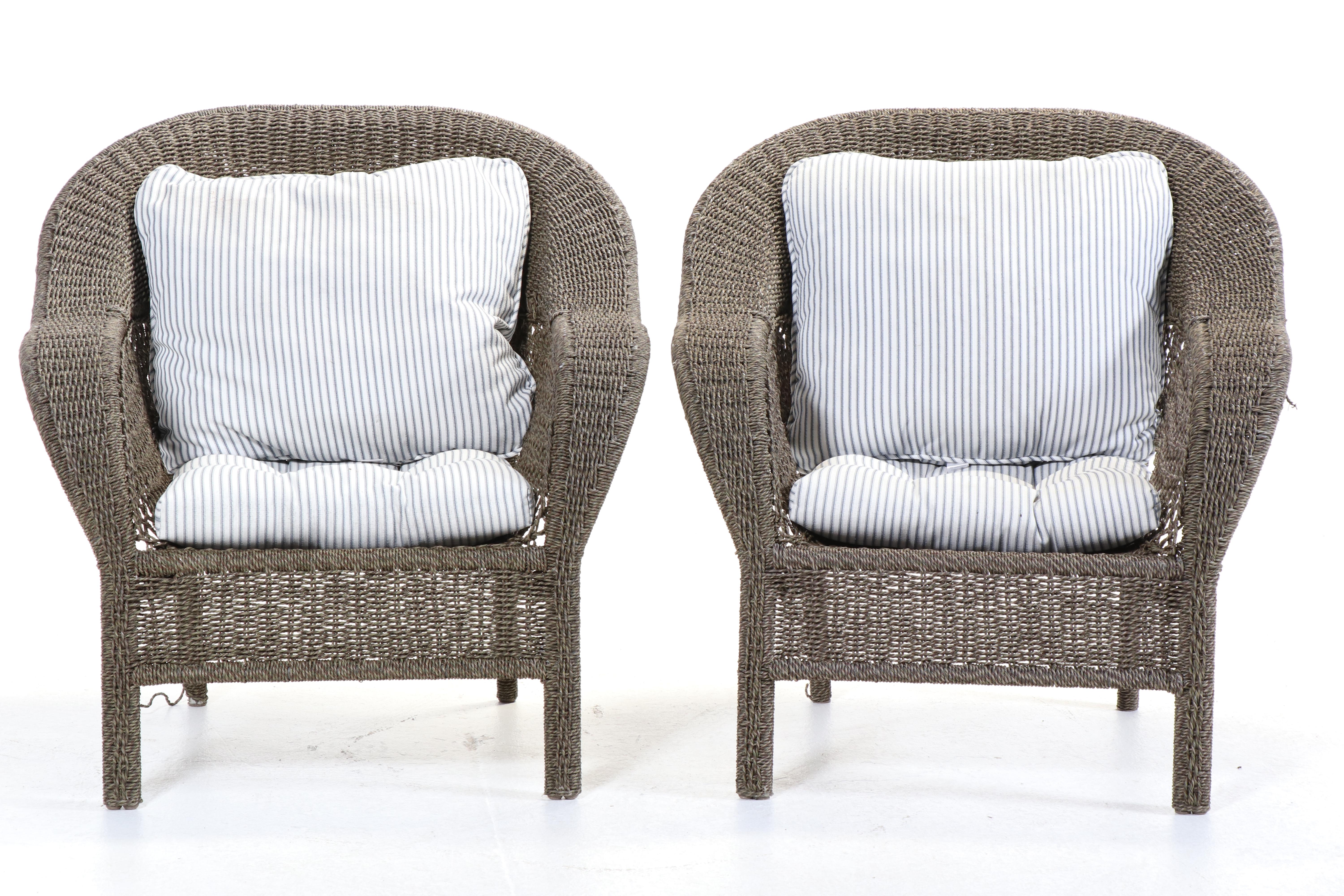 Contemporary Resin Wicker Patio Armchairs and Coffee Table