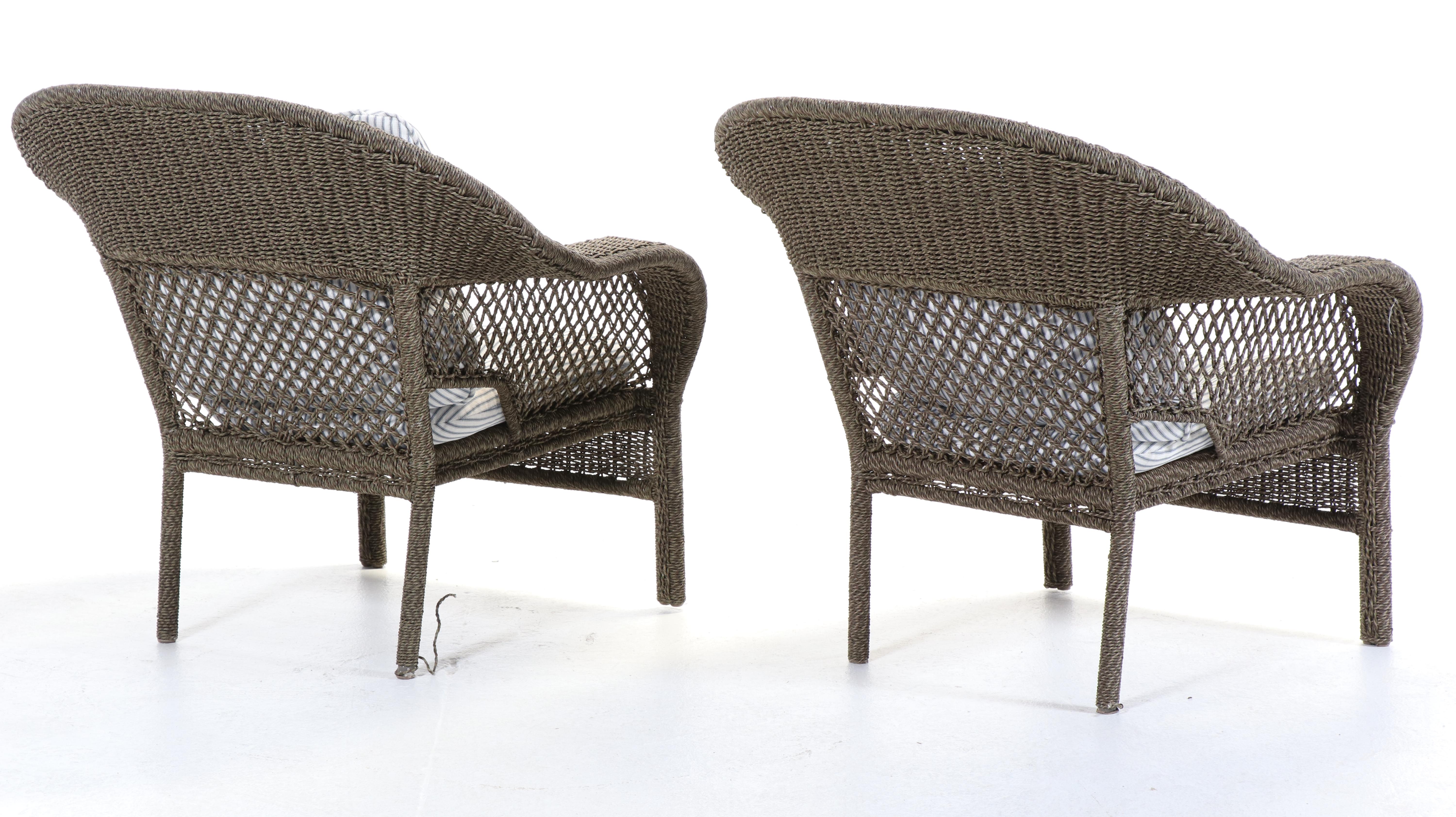 Contemporary Resin Wicker Patio Armchairs and Coffee Table