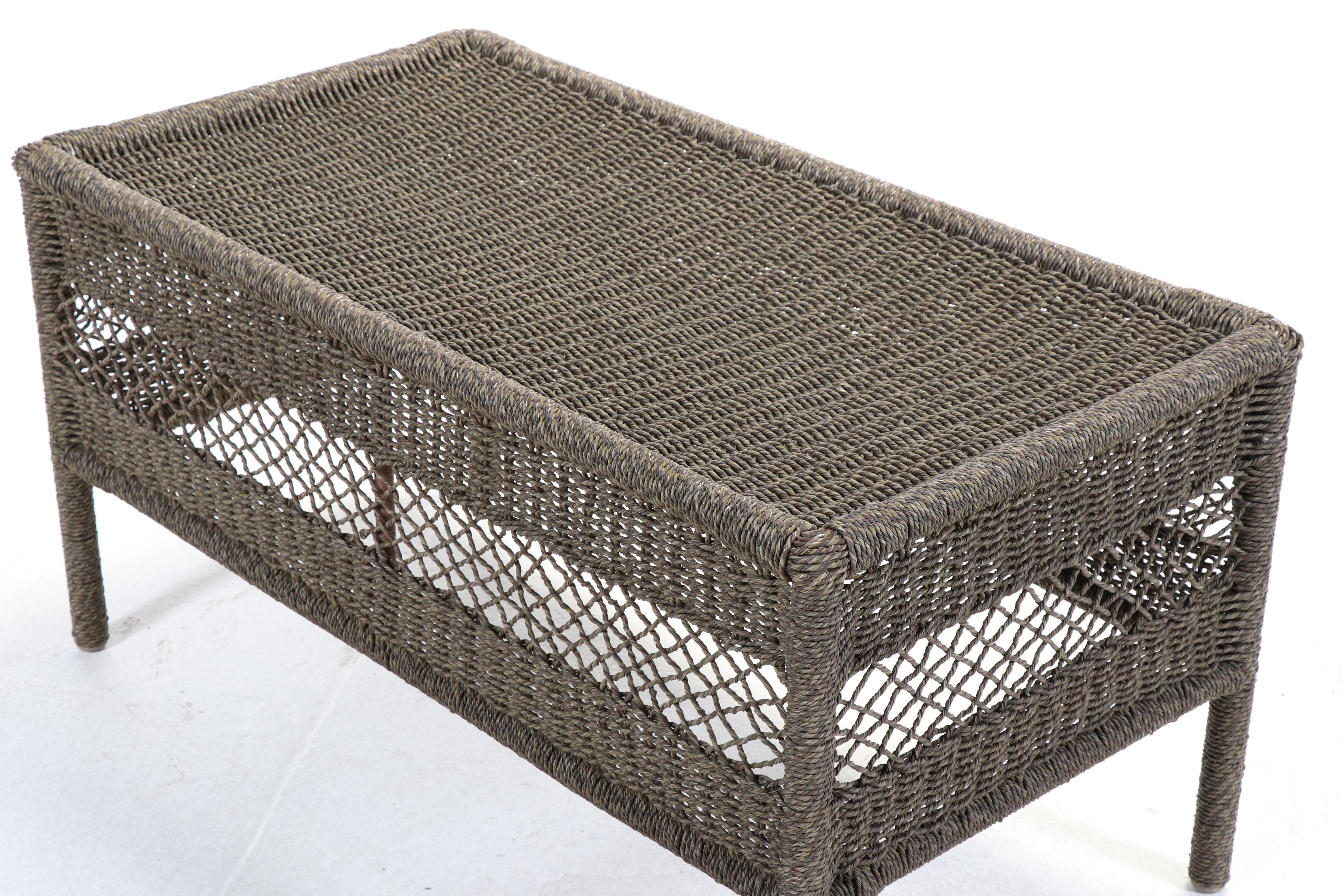 Contemporary Resin Wicker Patio Armchairs and Coffee Table
