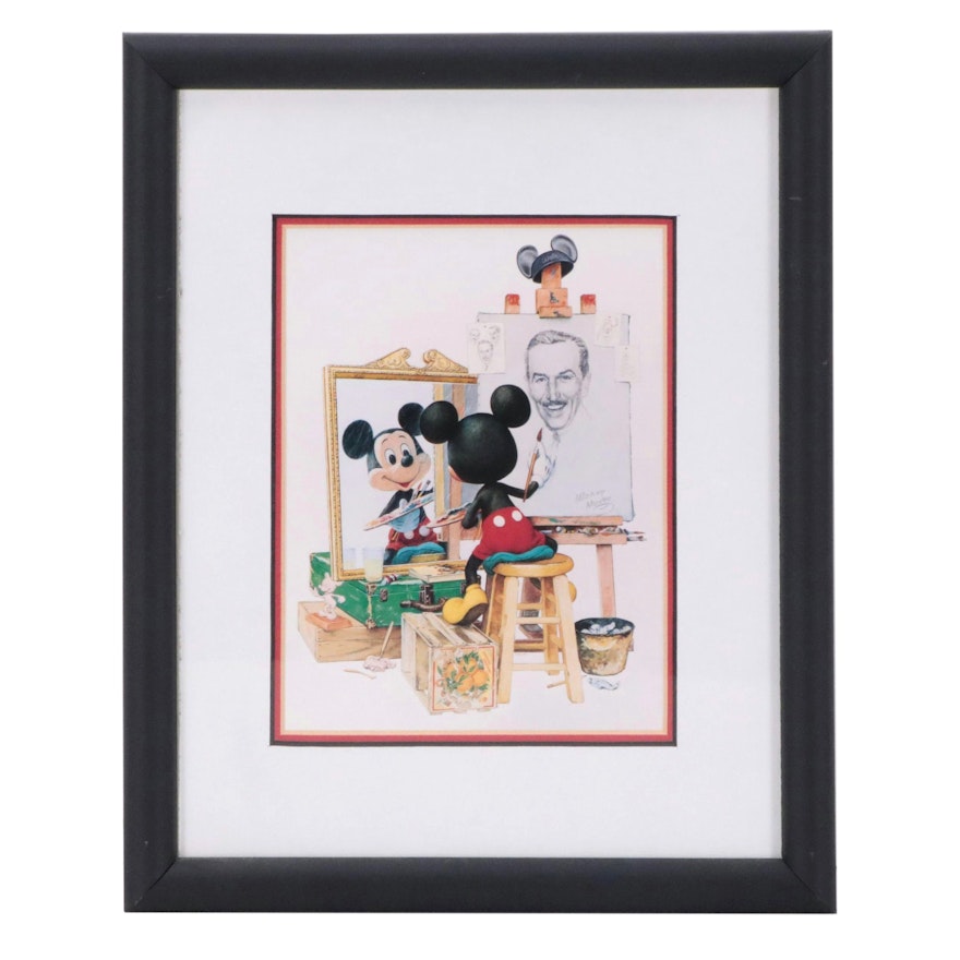 Offset Lithograph of Mickey Mouse Painting a Portrait of Walt Disney