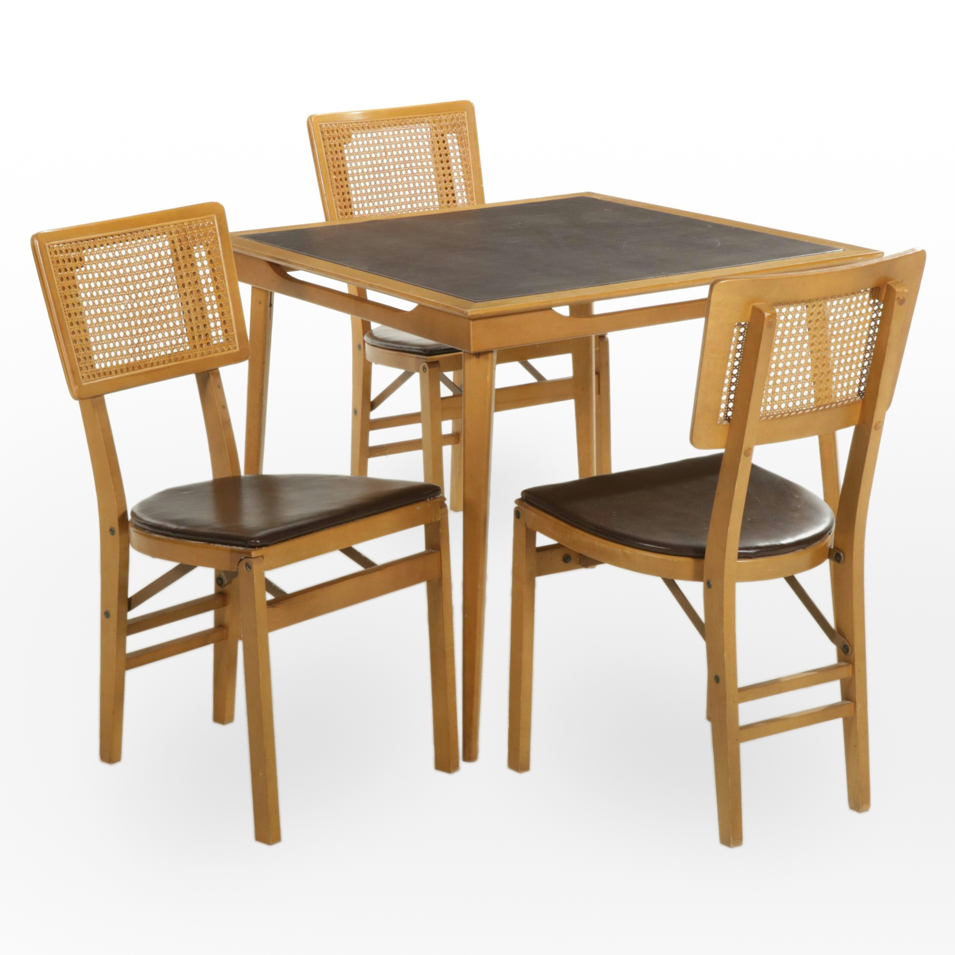 Stakmore Mid Century Modern Maple and Vinyl Folding Card Table Set