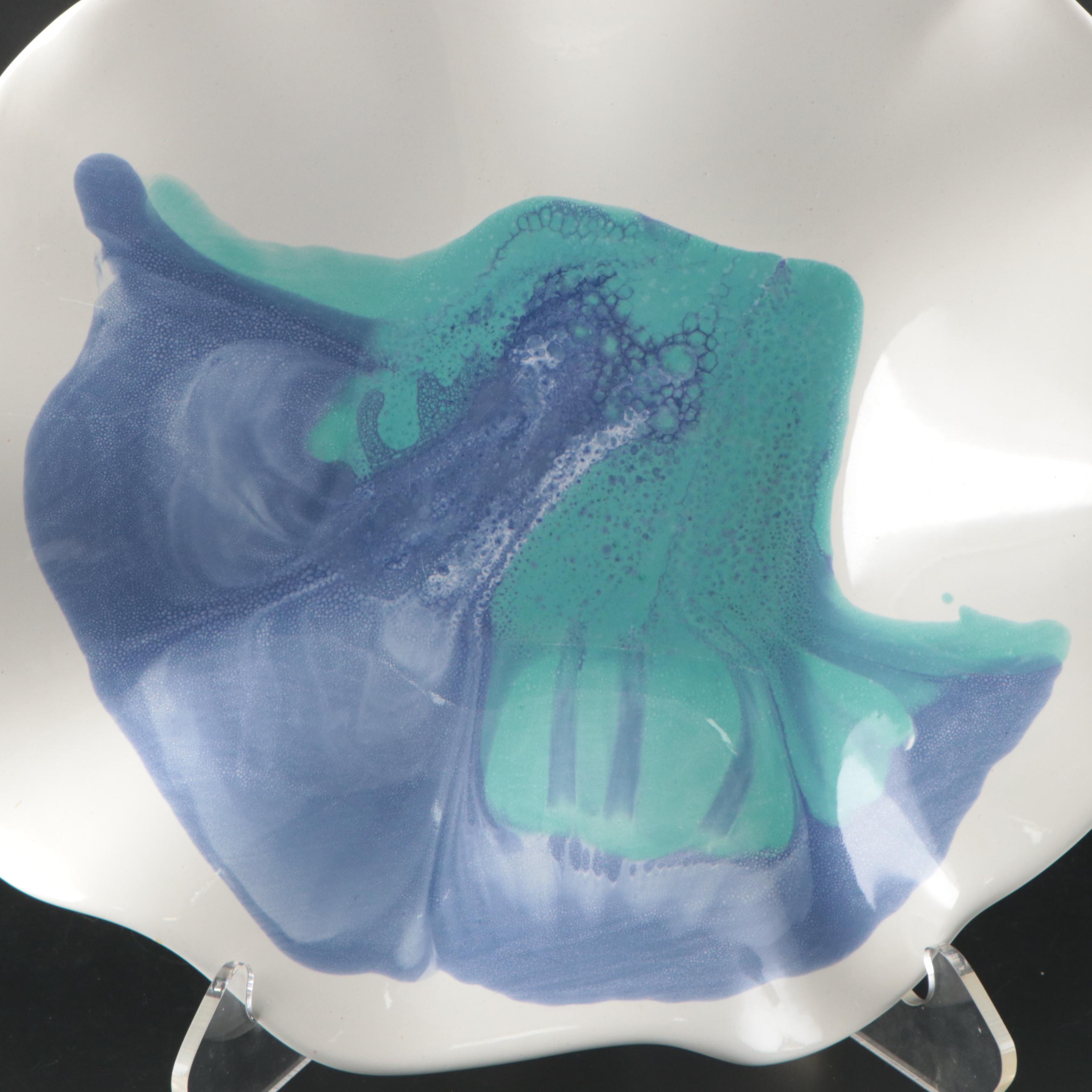 Gump's Artisan Pottery Bowl with Acrylic Stand