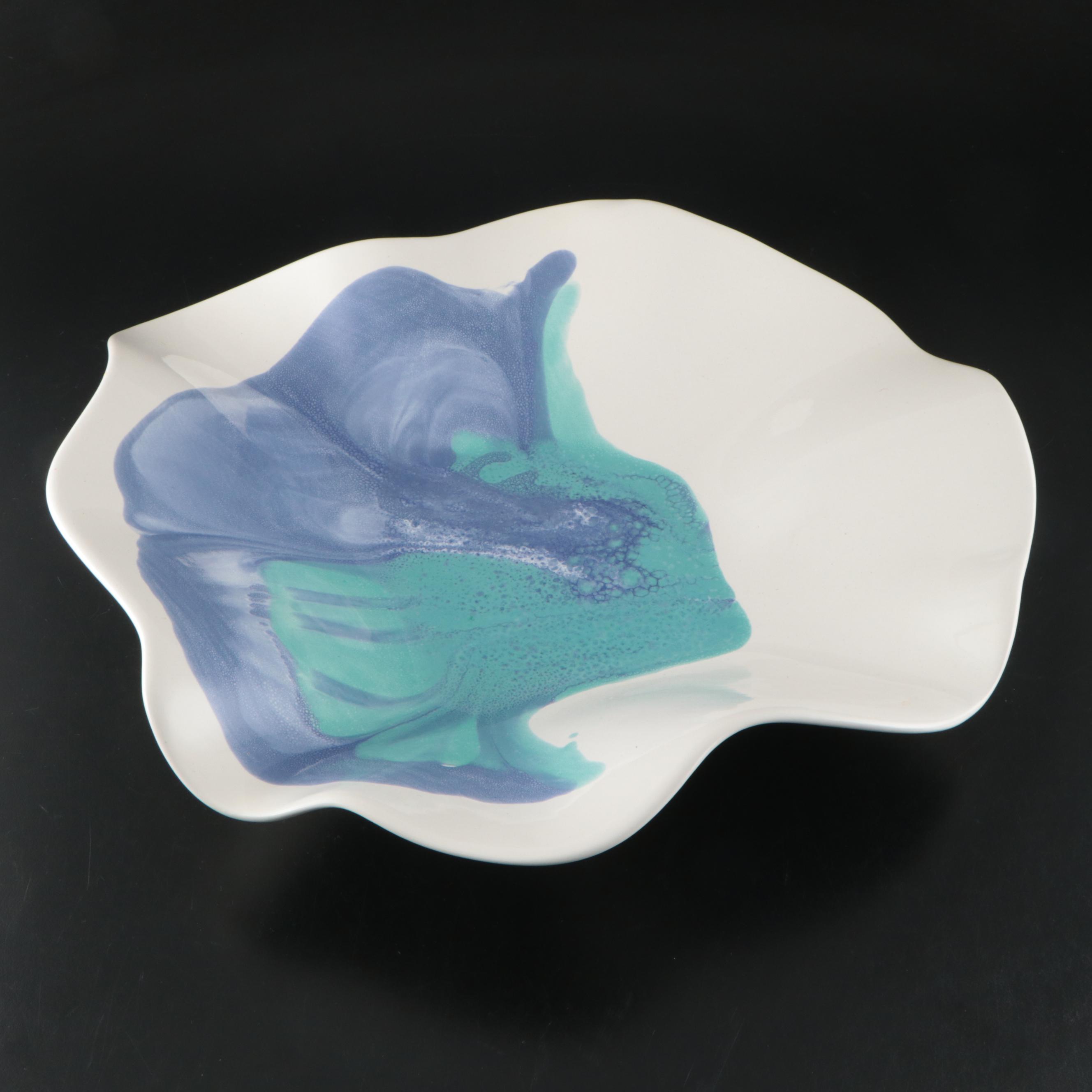 Gump's Artisan Pottery Bowl with Acrylic Stand