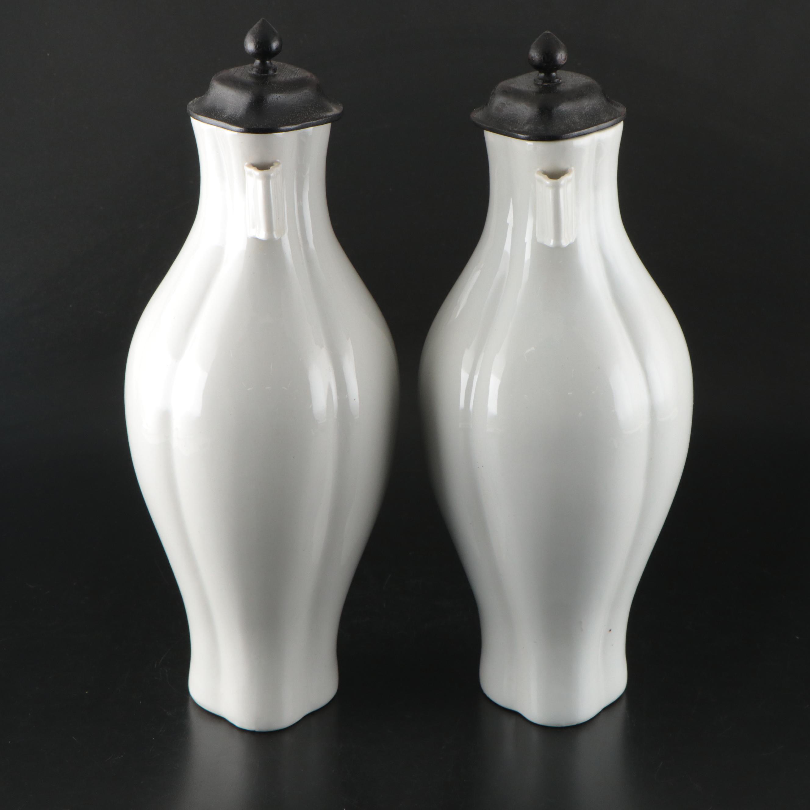 Maitland-Smith Blanc de Chine Porcelain Vases with Wood Lids