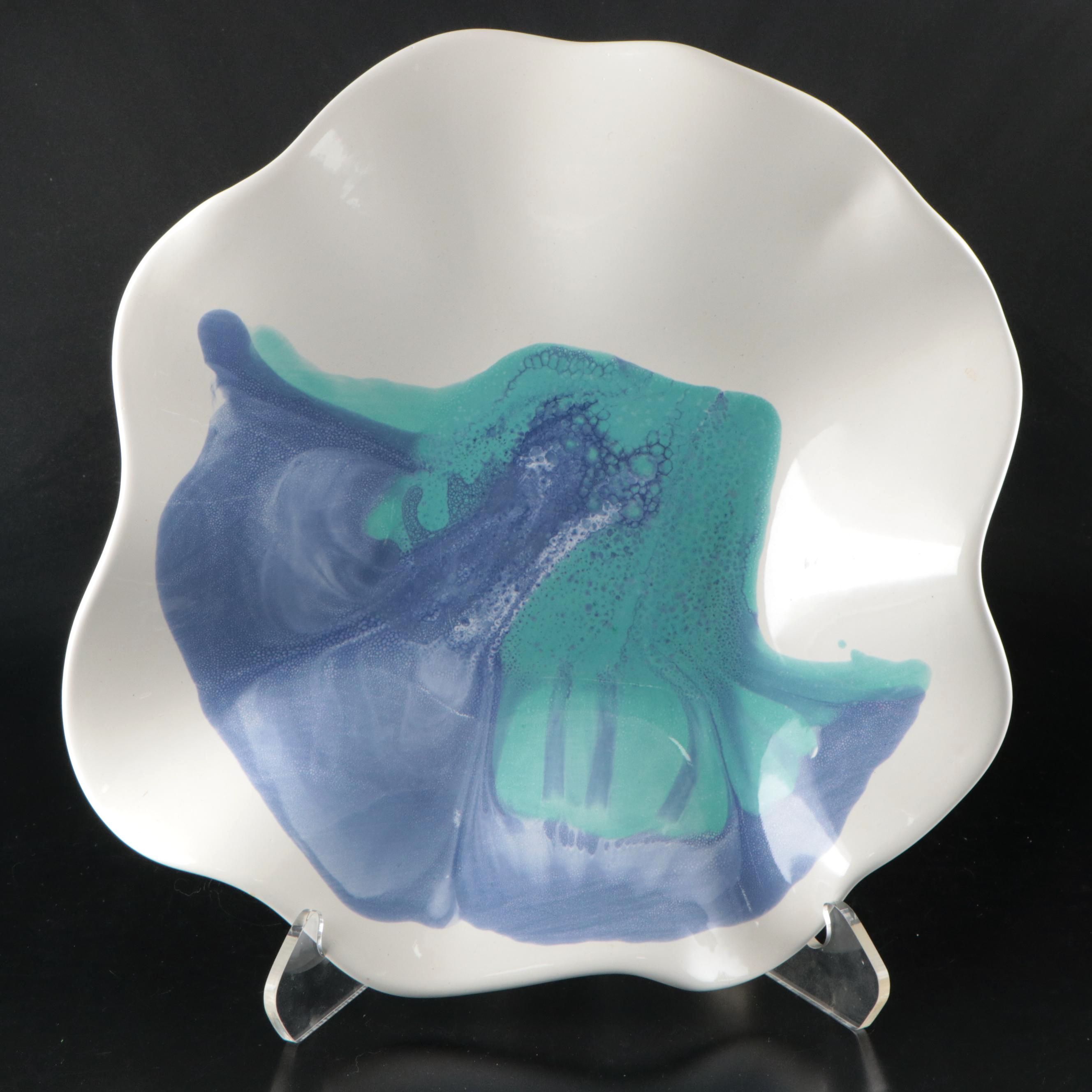 Gump's Artisan Pottery Bowl with Acrylic Stand