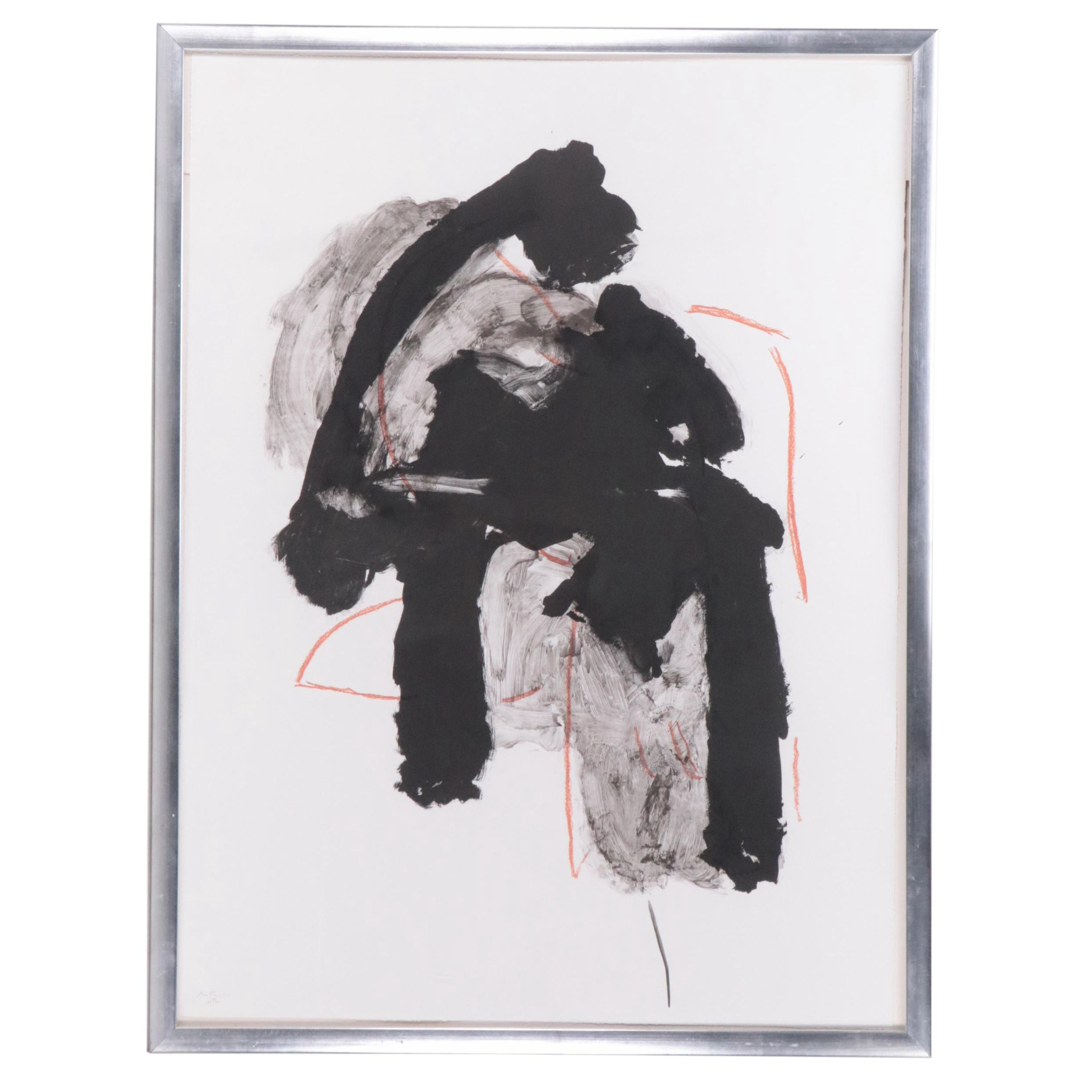 Robert Motherwell Abstract Expressionist Lithograph "Calligraphy I," 1989