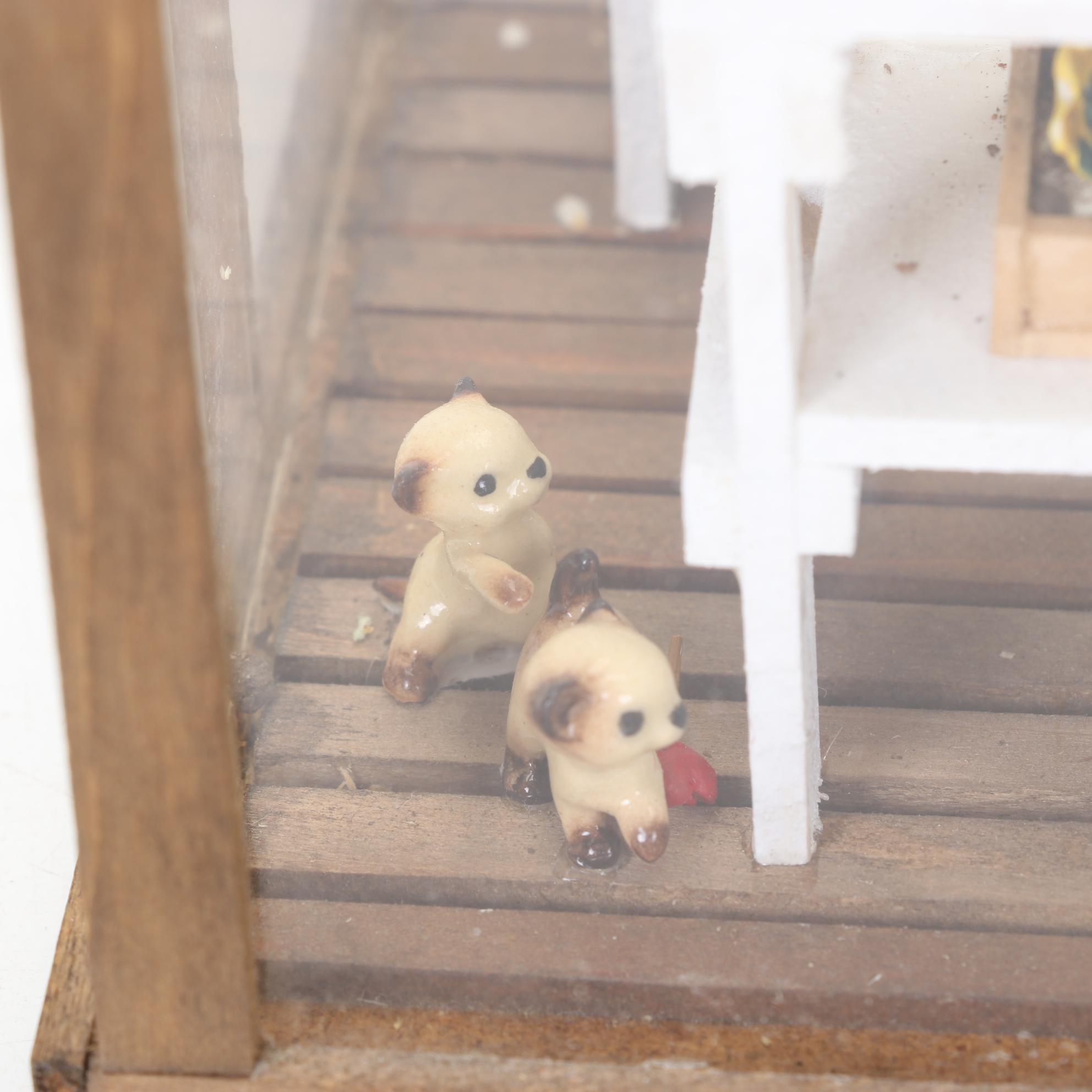 Miniature Greenhouse Scene Shadow Box with Other Dollhouse Furniture and Decor