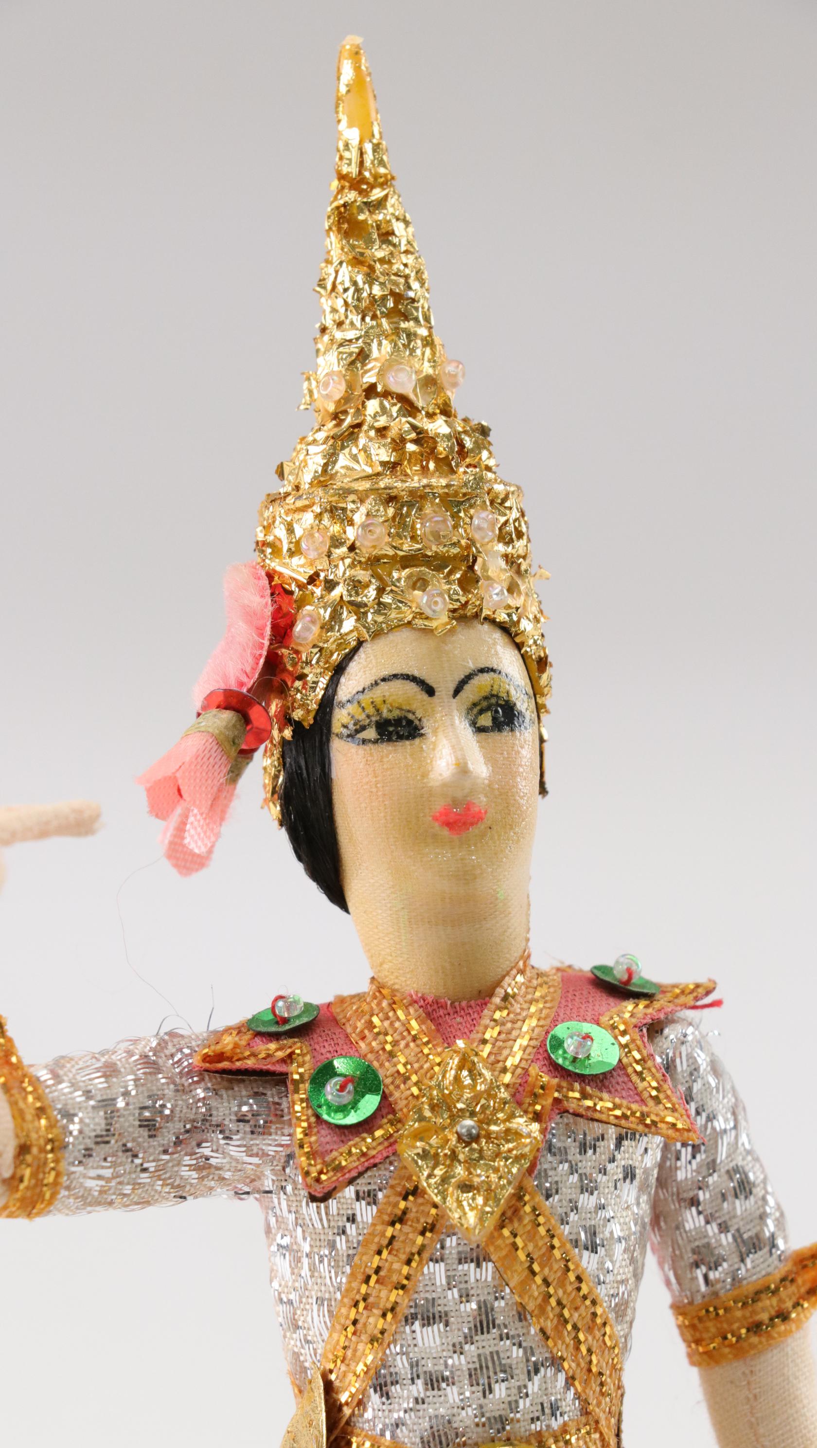 Thai Dancing Figurine with Globe, Brass Candlesticks and Buddhist Figures