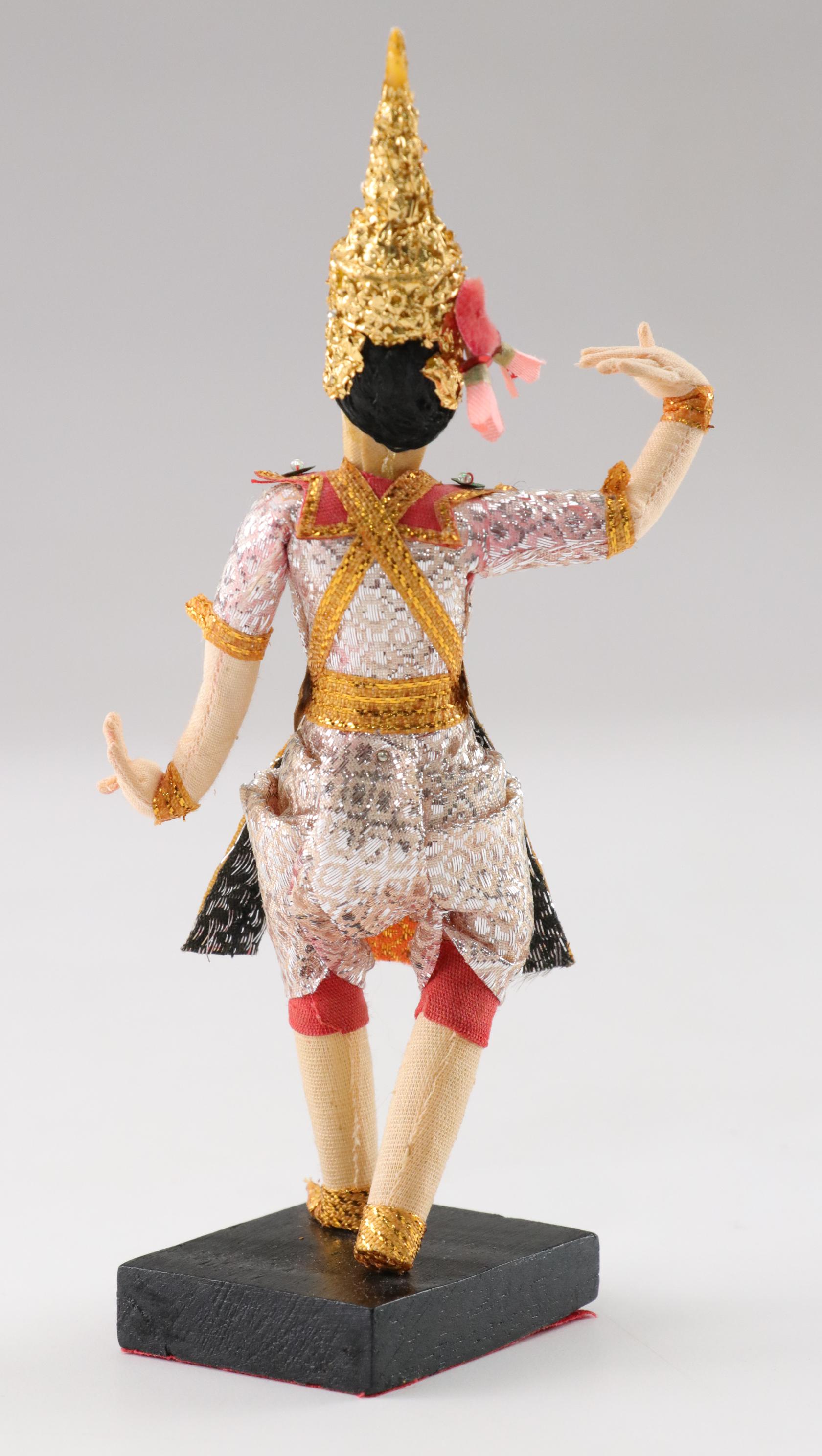 Thai Dancing Figurine with Globe, Brass Candlesticks and Buddhist Figures
