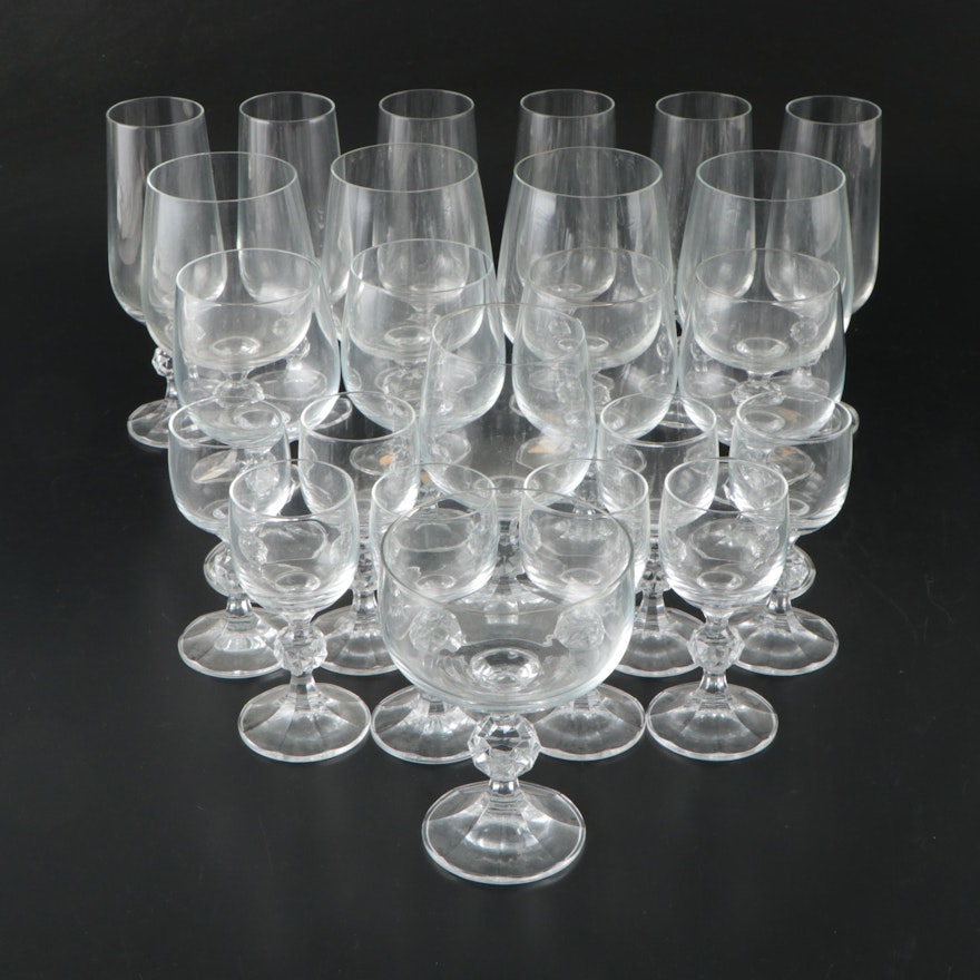 Glass Ball Stem Champagne Flutes and Other Stemware, Mid to Late 20th Century