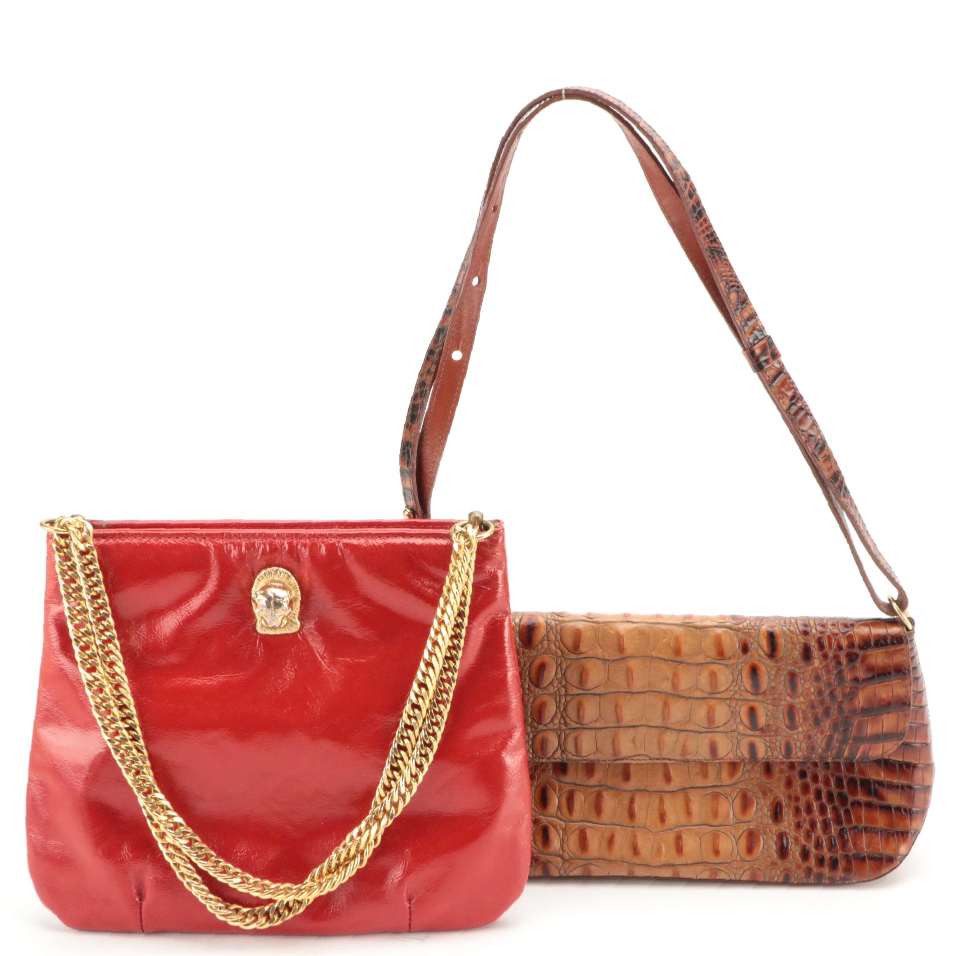 Brahmin Shoulder Bag in Embossed Leather & Ruth Saltz Red Leather Bag