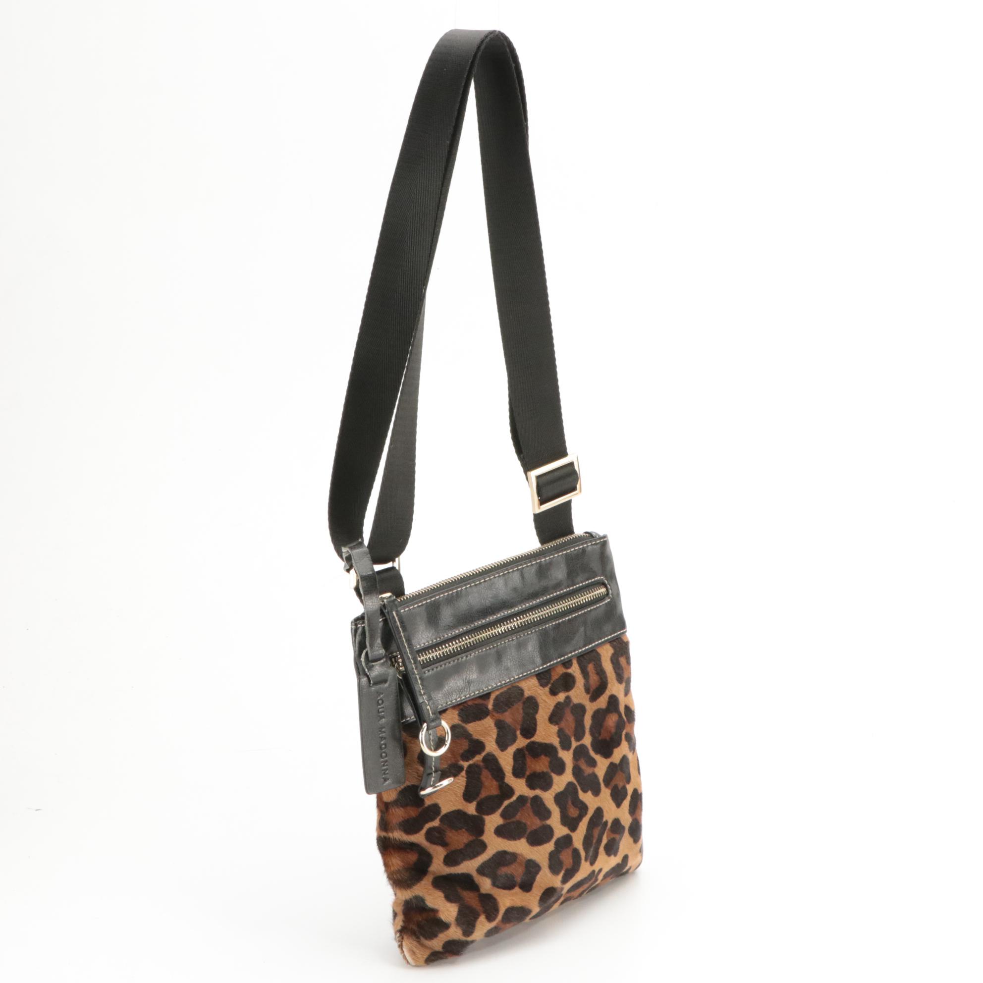 Kate Spade Shoulder Bag in Nylon and Aqua Madonna Leopard Print Calf Hair Bag