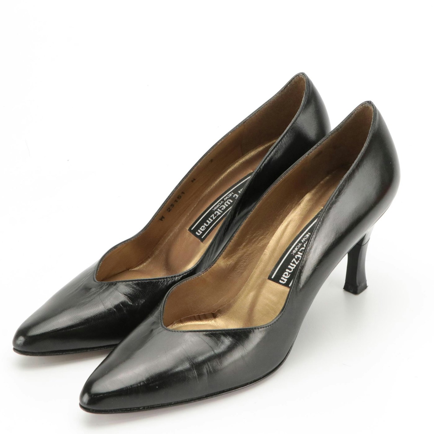 Stuart Weitzman Kitten & Block Heels in Black Leather and Suede with Boxes | Everything But The