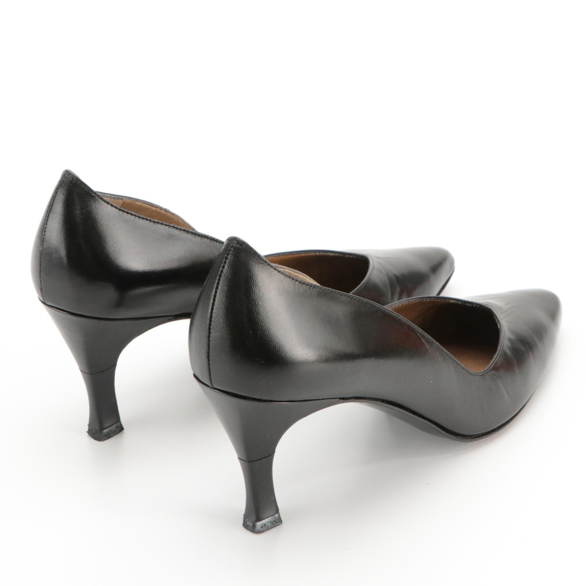 Stuart Weitzman Kitten & Block Heels in Black Leather and Suede with Boxes