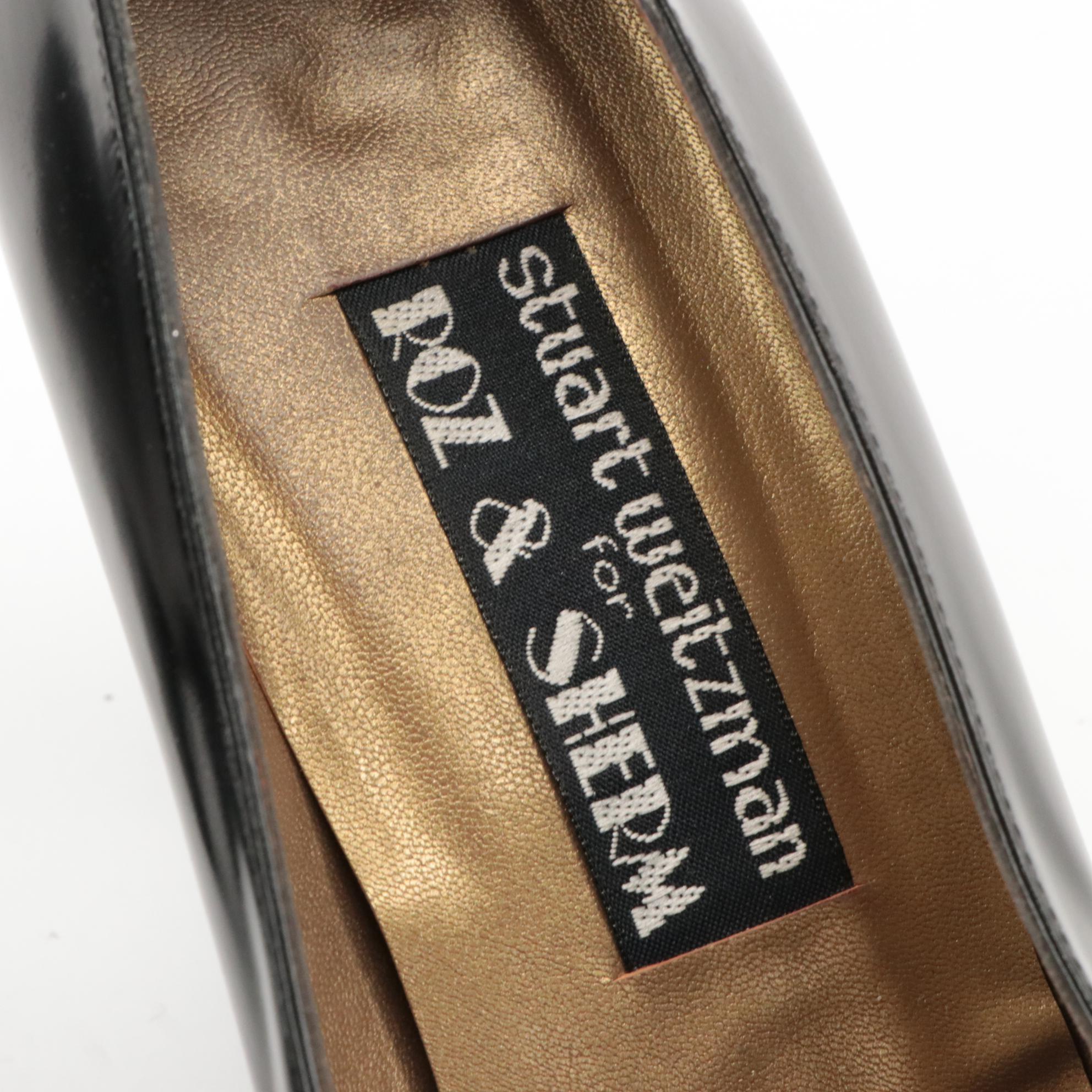 Stuart Weitzman Kitten & Block Heels in Black Leather and Suede with Boxes