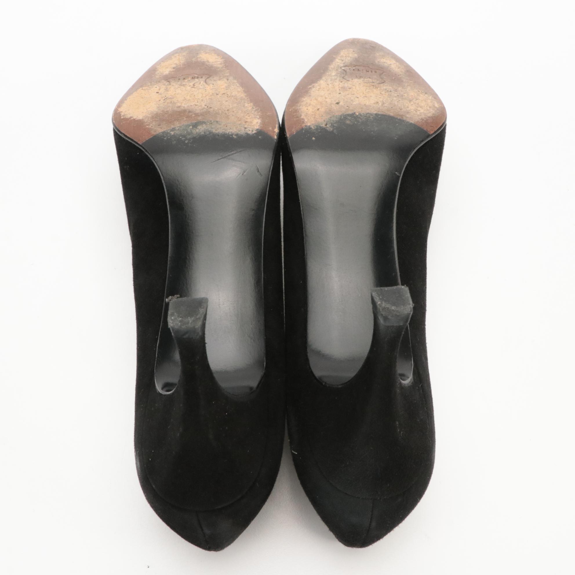 Stuart Weitzman Kitten & Block Heels in Black Leather and Suede with Boxes