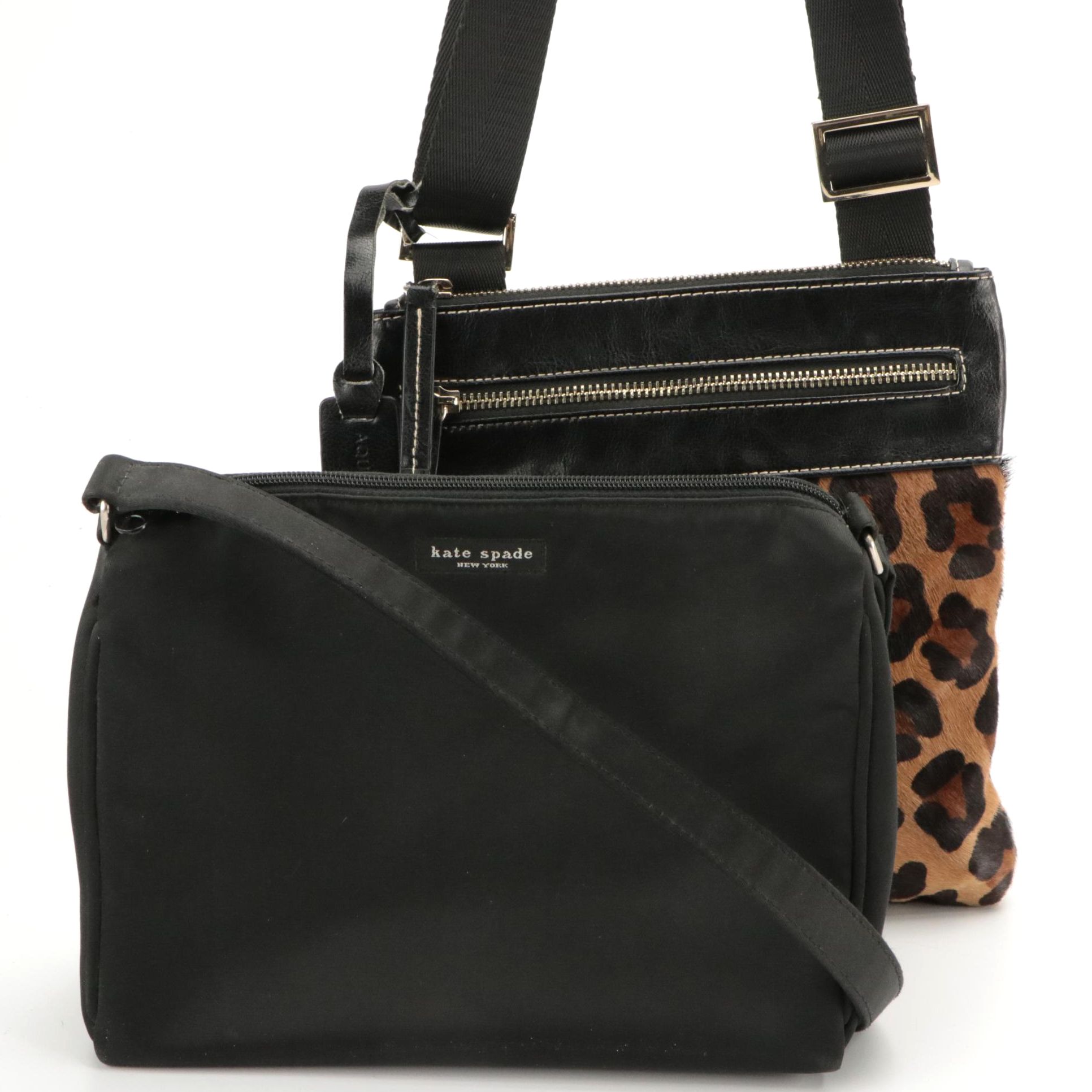 Kate Spade Shoulder Bag in Nylon and Aqua Madonna Leopard Print Calf Hair Bag