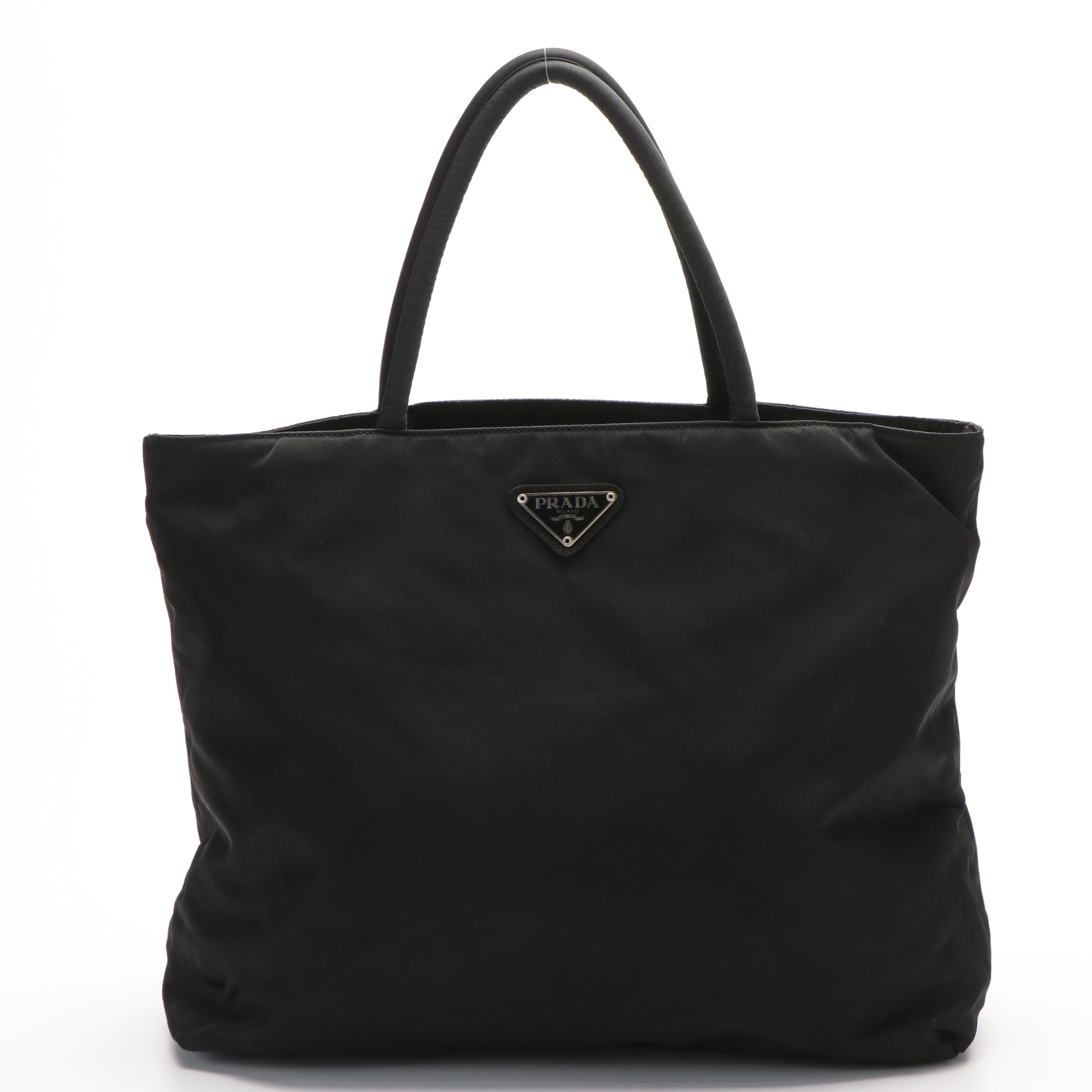 Prada Triangle Logo Tote Bag in Black Nylon