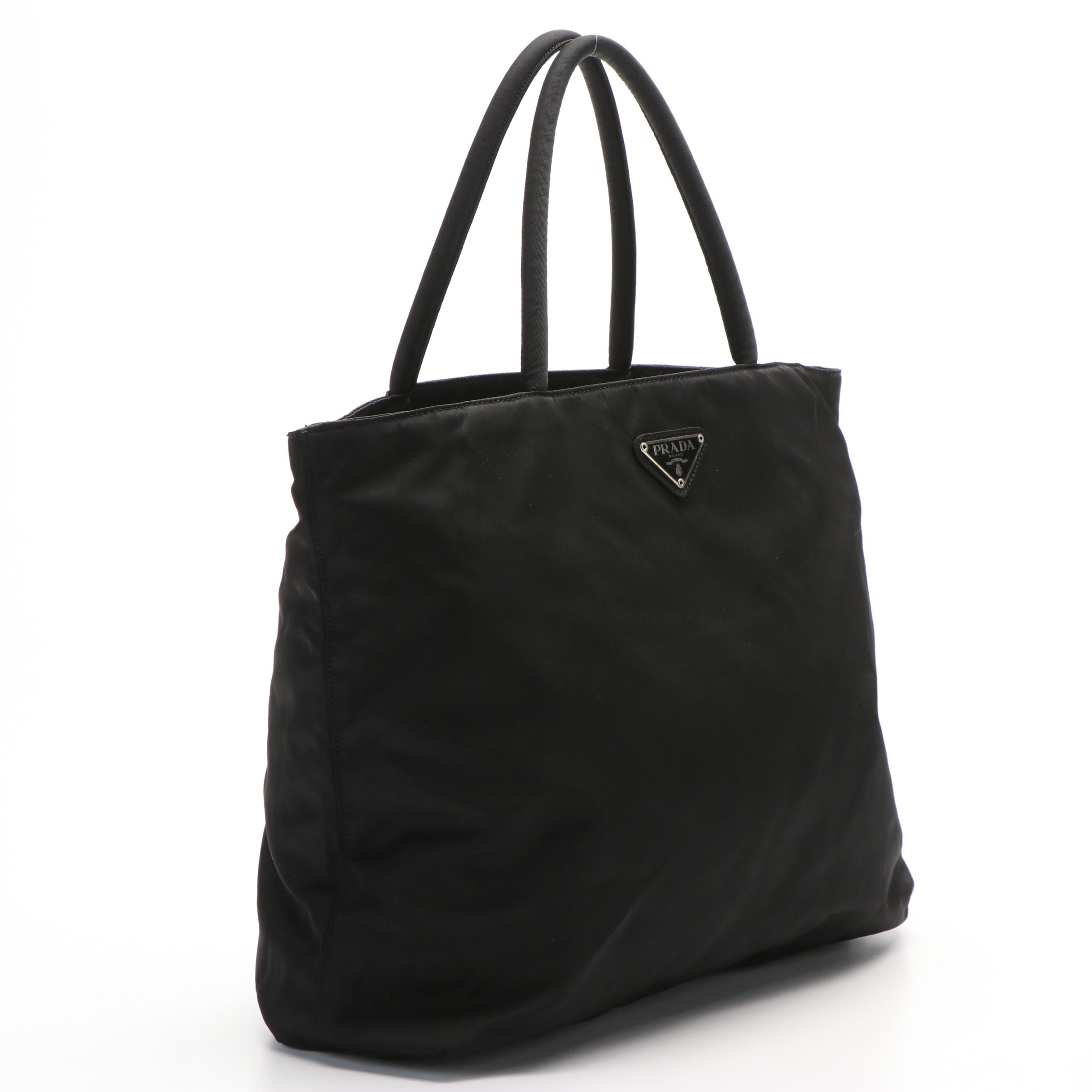 Prada Triangle Logo Tote Bag in Black Nylon