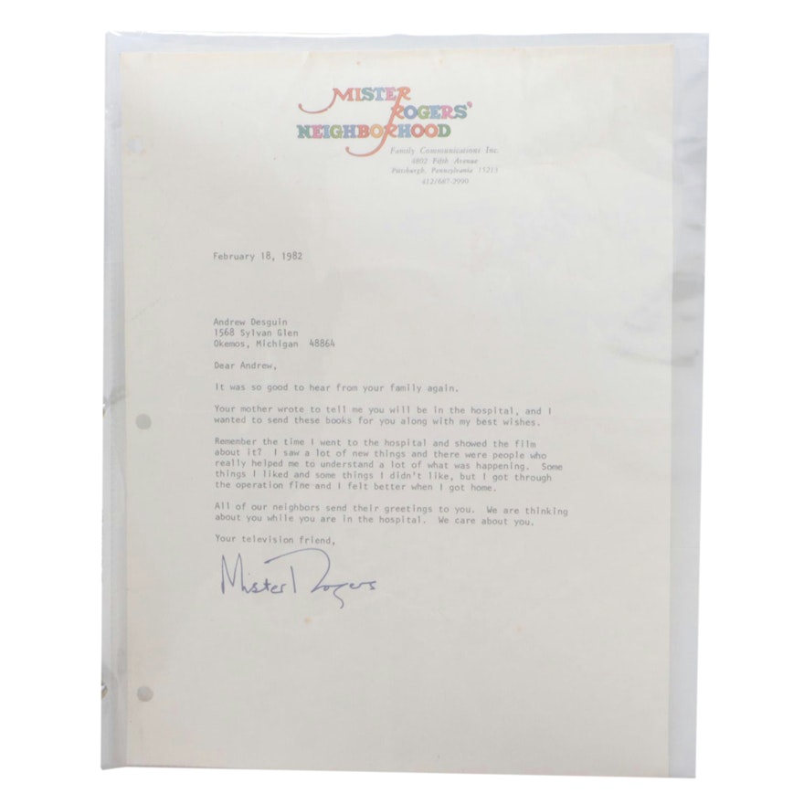 Signed Mister Rogers Letter, 1982