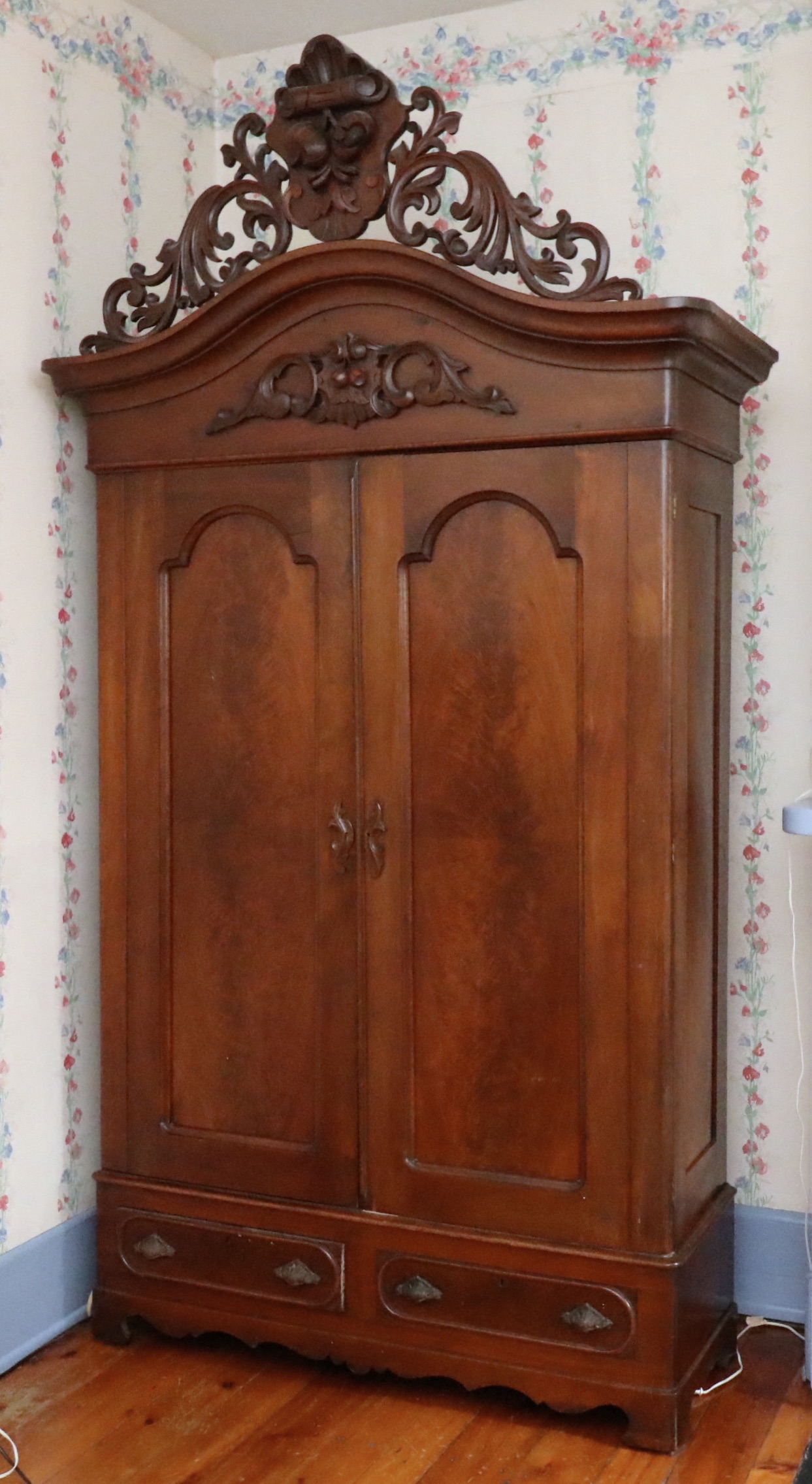 Victorian Rococo Revival Walnut Knockdown Wardrobe, Mid-19th Century