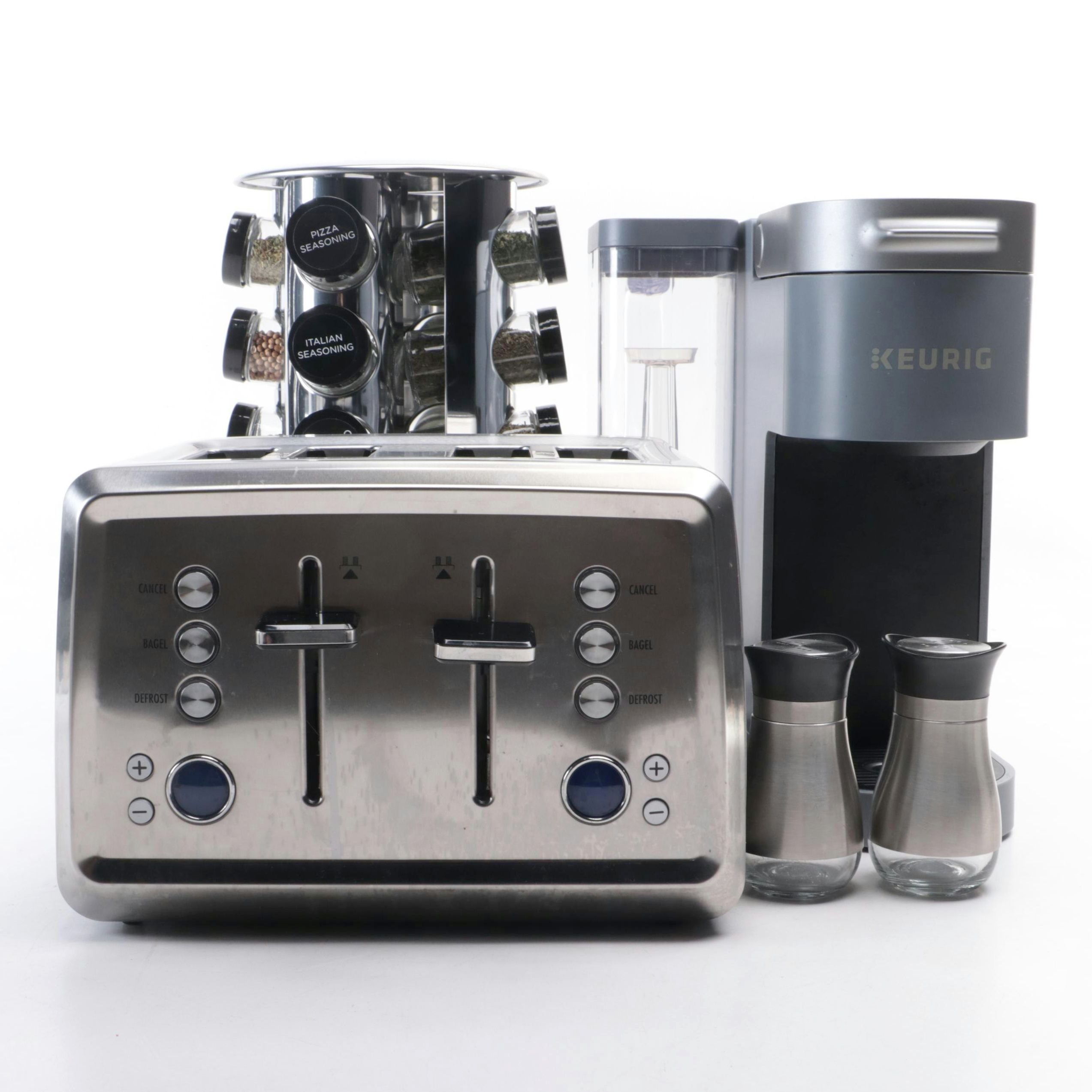 Keurig Coffee Maker, Hamilton Beach Toaster, Revolving Spice Rack, and More