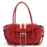 Prada Vitello Daino White Striped Shoulder Bag in Red Leather