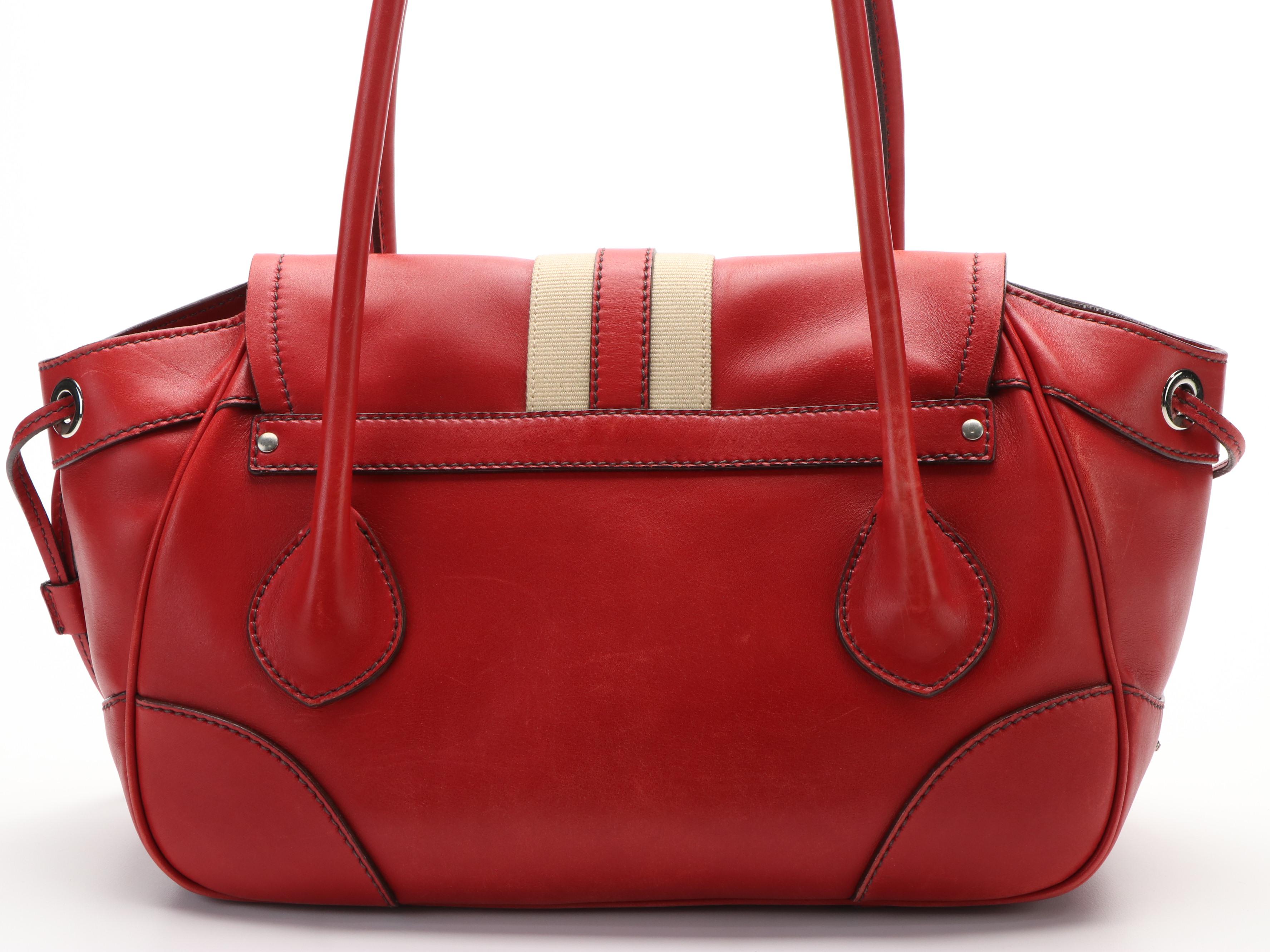 Prada Vitello Daino White Striped Shoulder Bag in Red Leather
