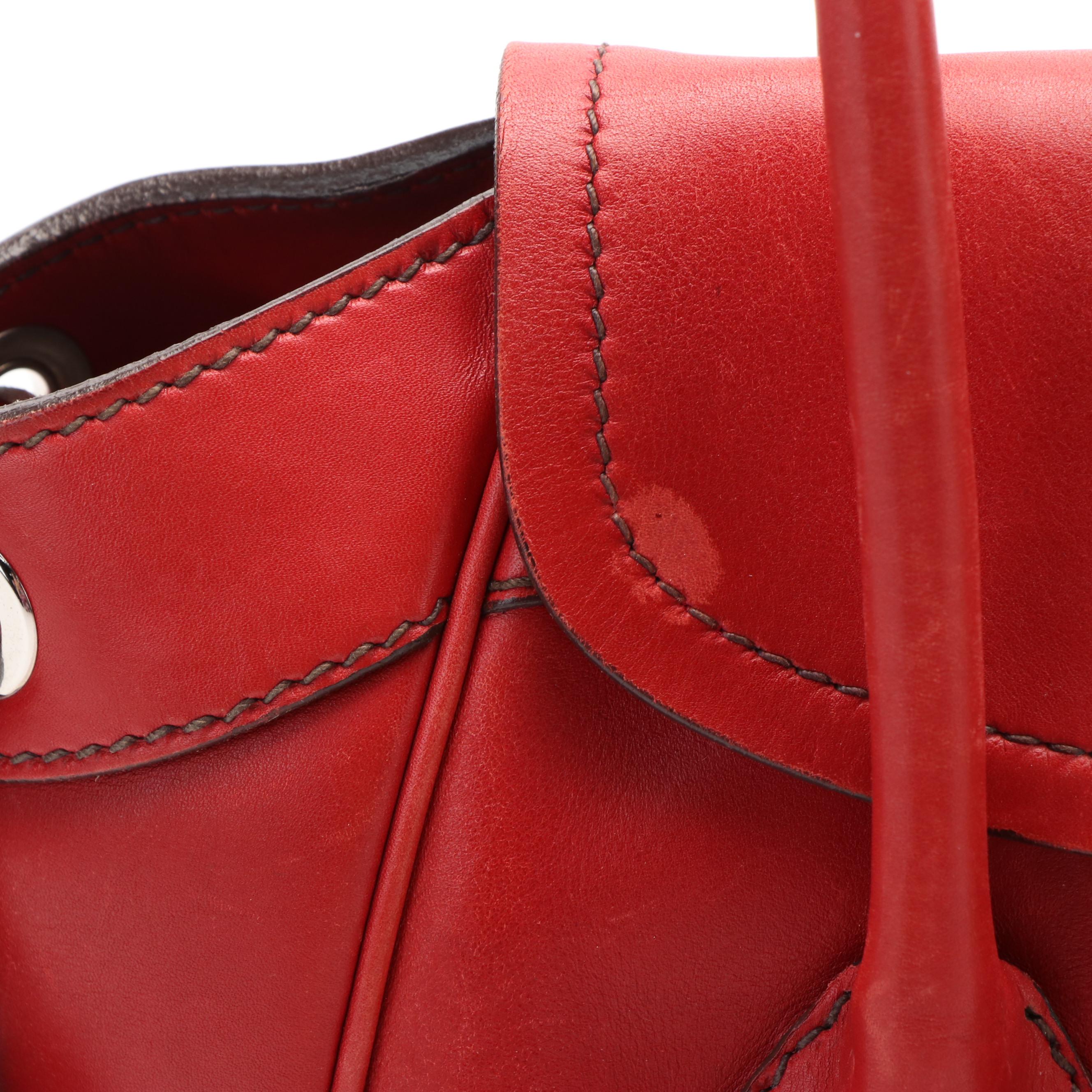 Prada Vitello Daino White Striped Shoulder Bag in Red Leather