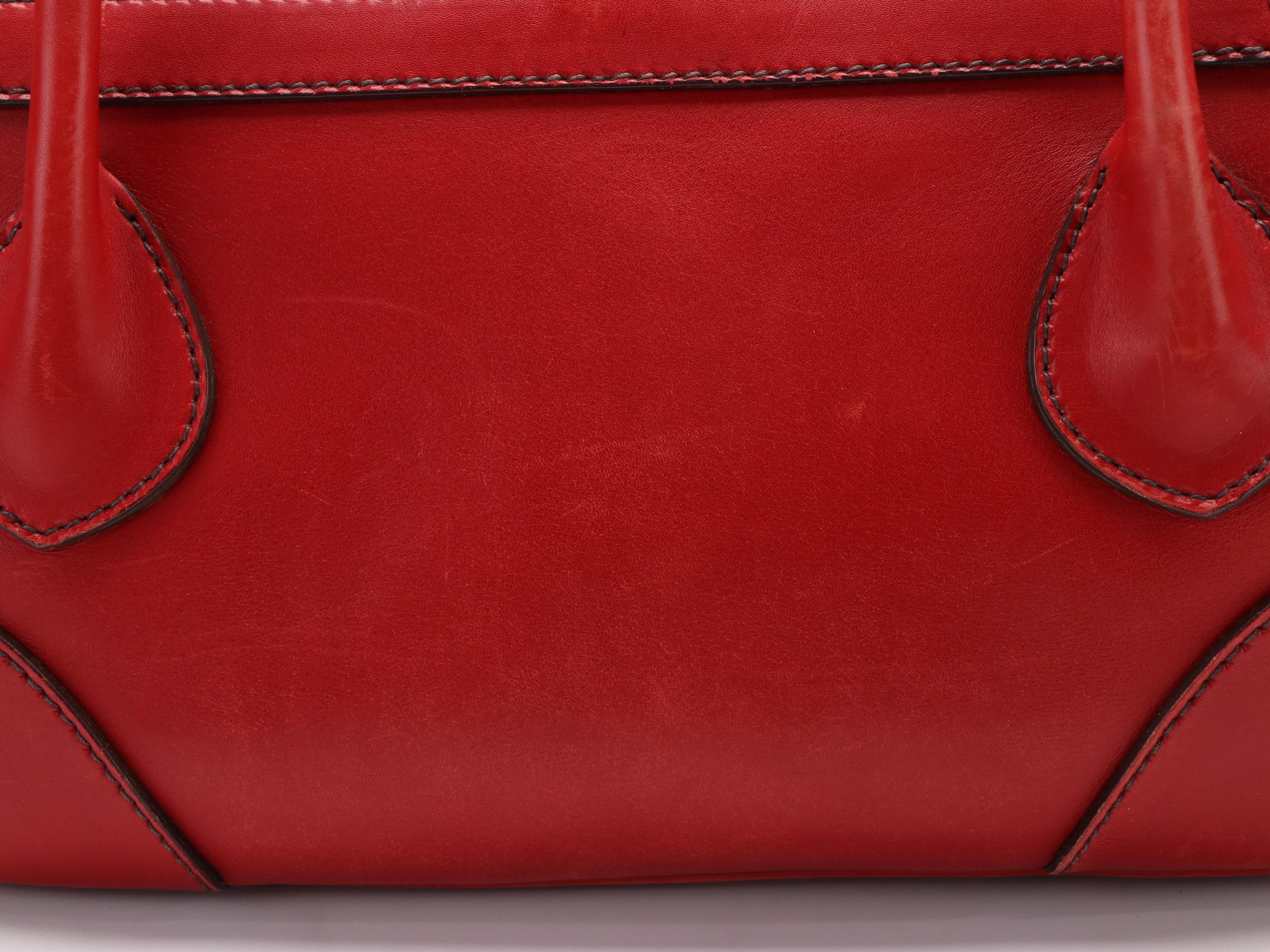 Prada Vitello Daino White Striped Shoulder Bag in Red Leather