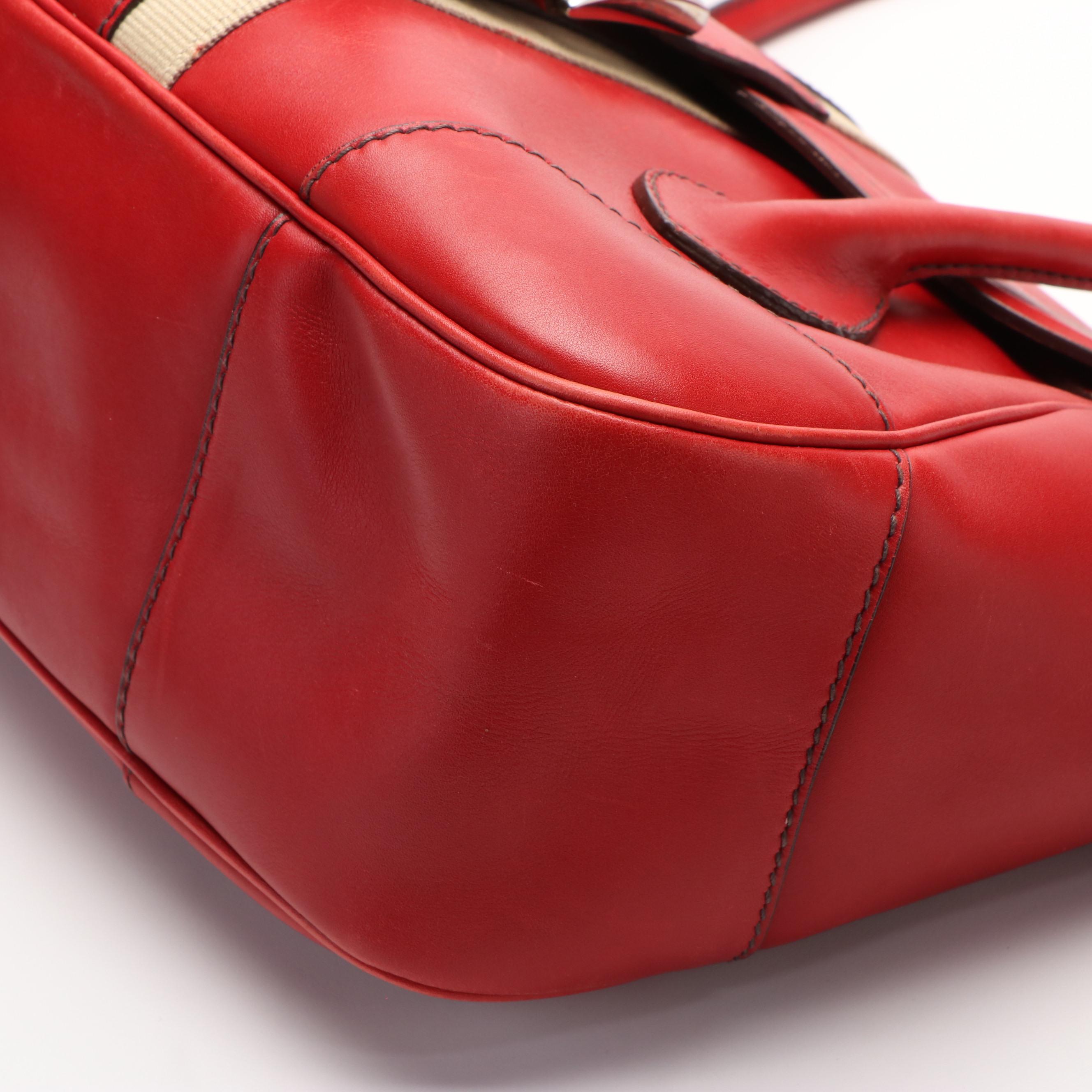 Prada Vitello Daino White Striped Shoulder Bag in Red Leather