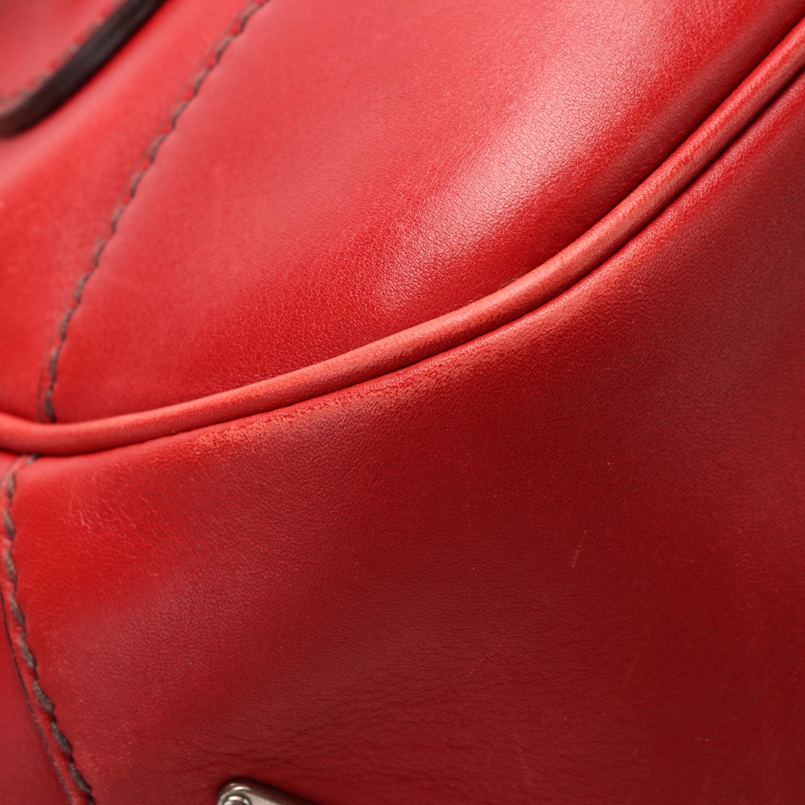 Prada Vitello Daino White Striped Shoulder Bag in Red Leather