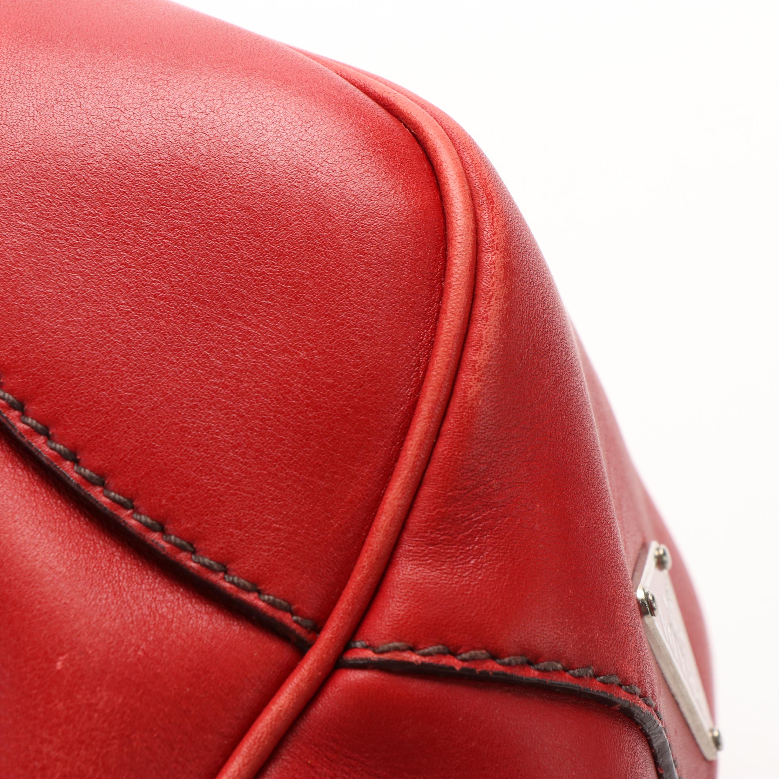 Prada Vitello Daino White Striped Shoulder Bag in Red Leather