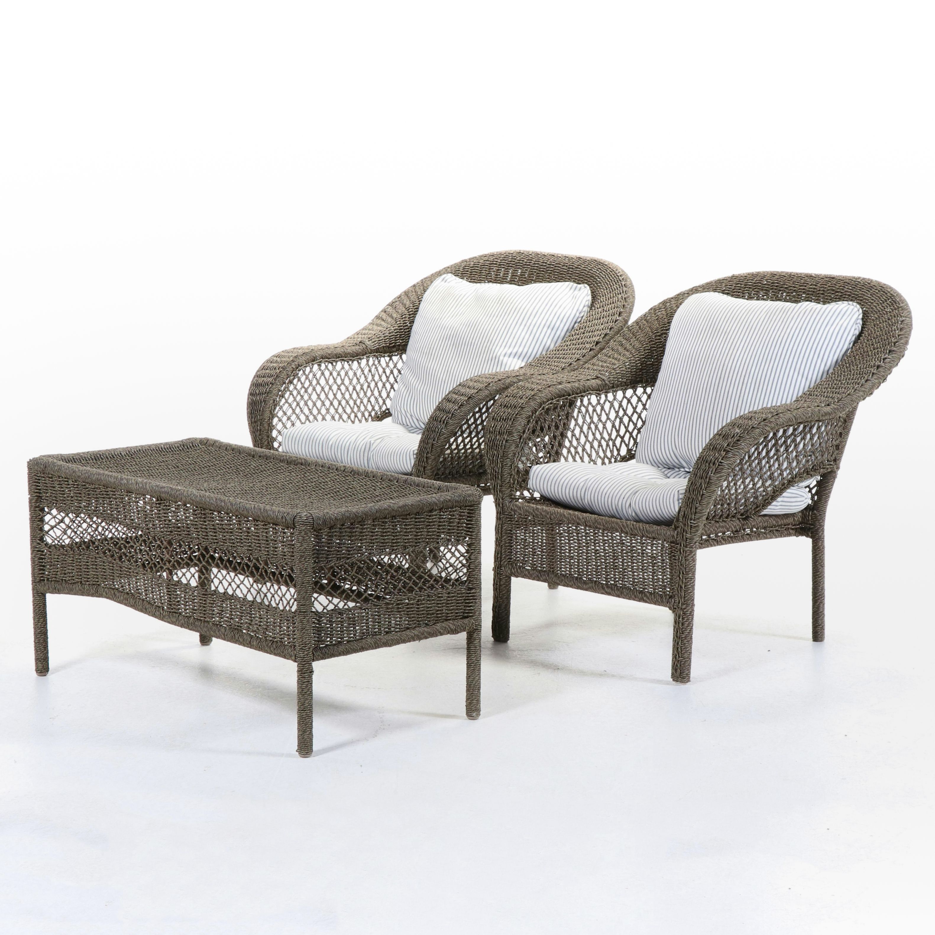 Contemporary Resin Wicker Patio Armchairs and Coffee Table