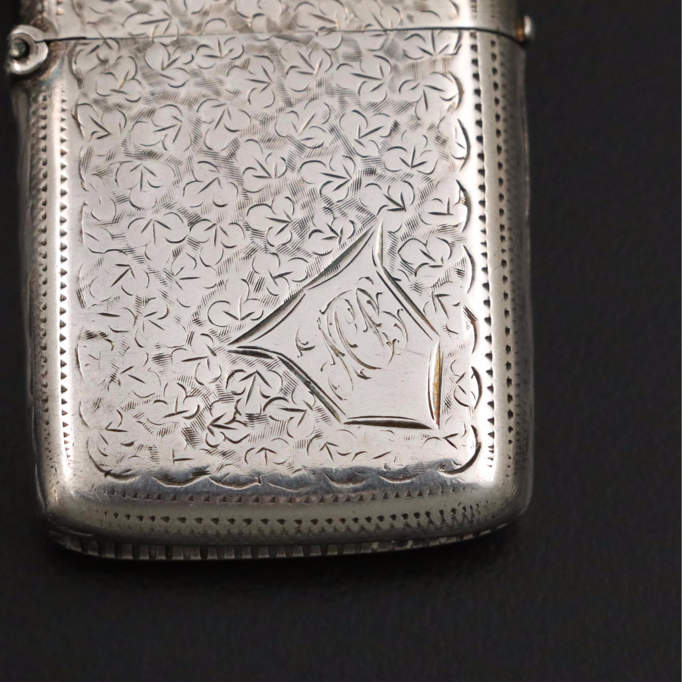 English Engraved Sterling Silver Coin Holders and Vesta, Late 19th/ Early 20th C