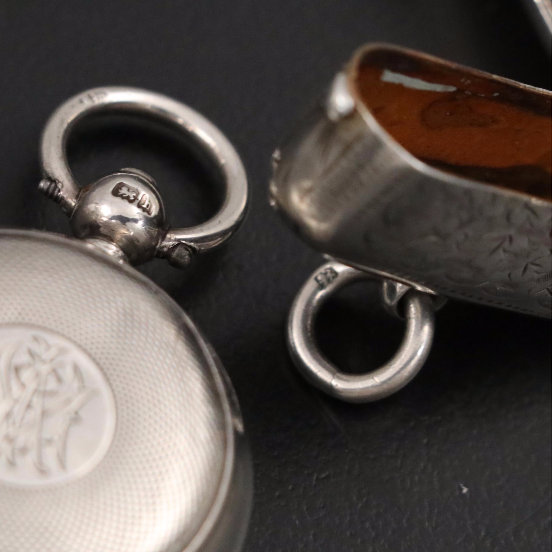 English Engraved Sterling Silver Coin Holders and Vesta, Late 19th/ Early 20th C