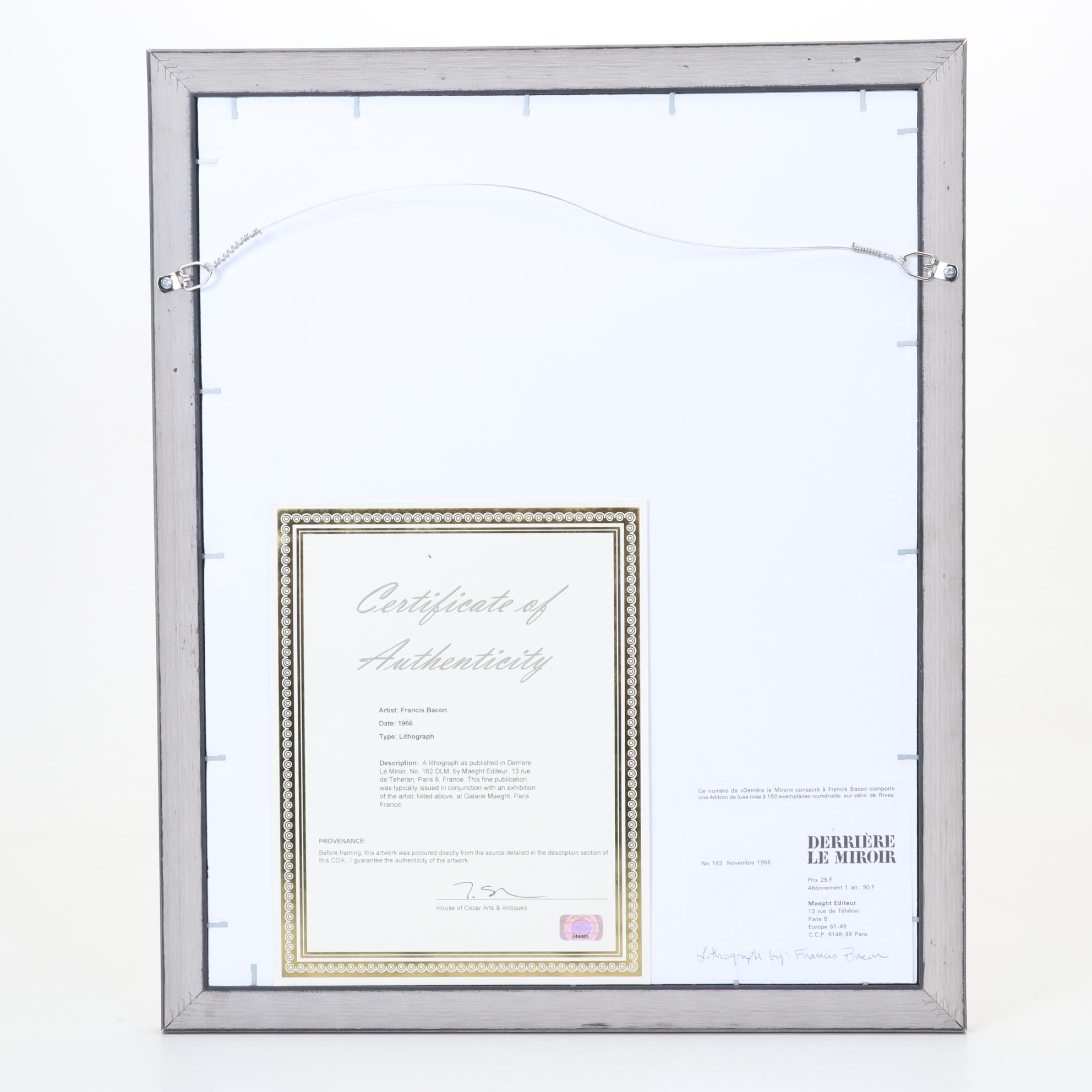 Francis Bacon Portrait Lithograph of Lucian Freud for "Derrière le Miroir," 1966