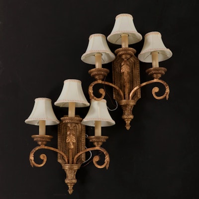 Pasquale Miranda for Feiss Industries Louis XVI Style Gilt Metal Wall Sconces