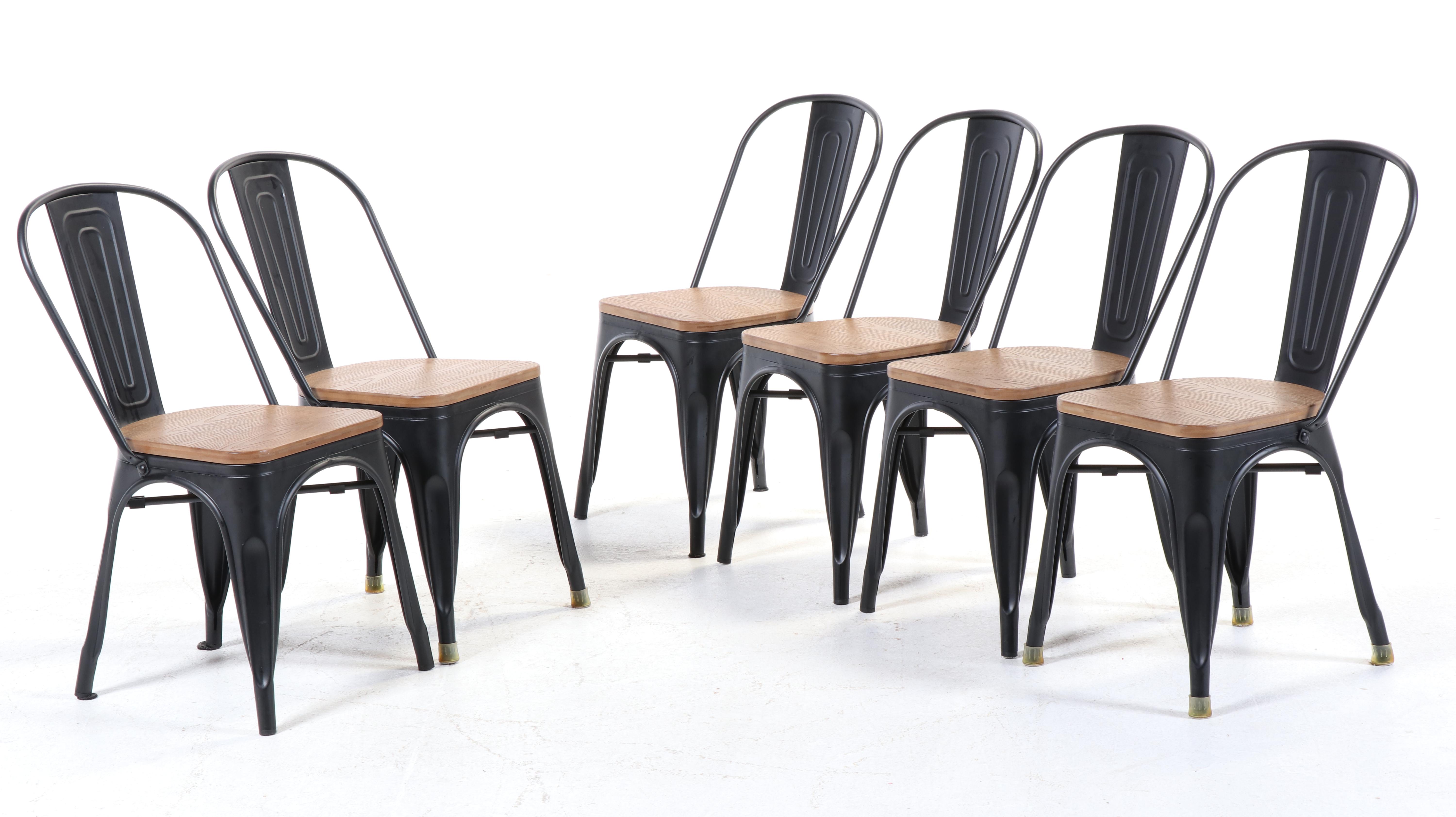 Contemporary Parsons Style Dining Table with Six Metal Chairs