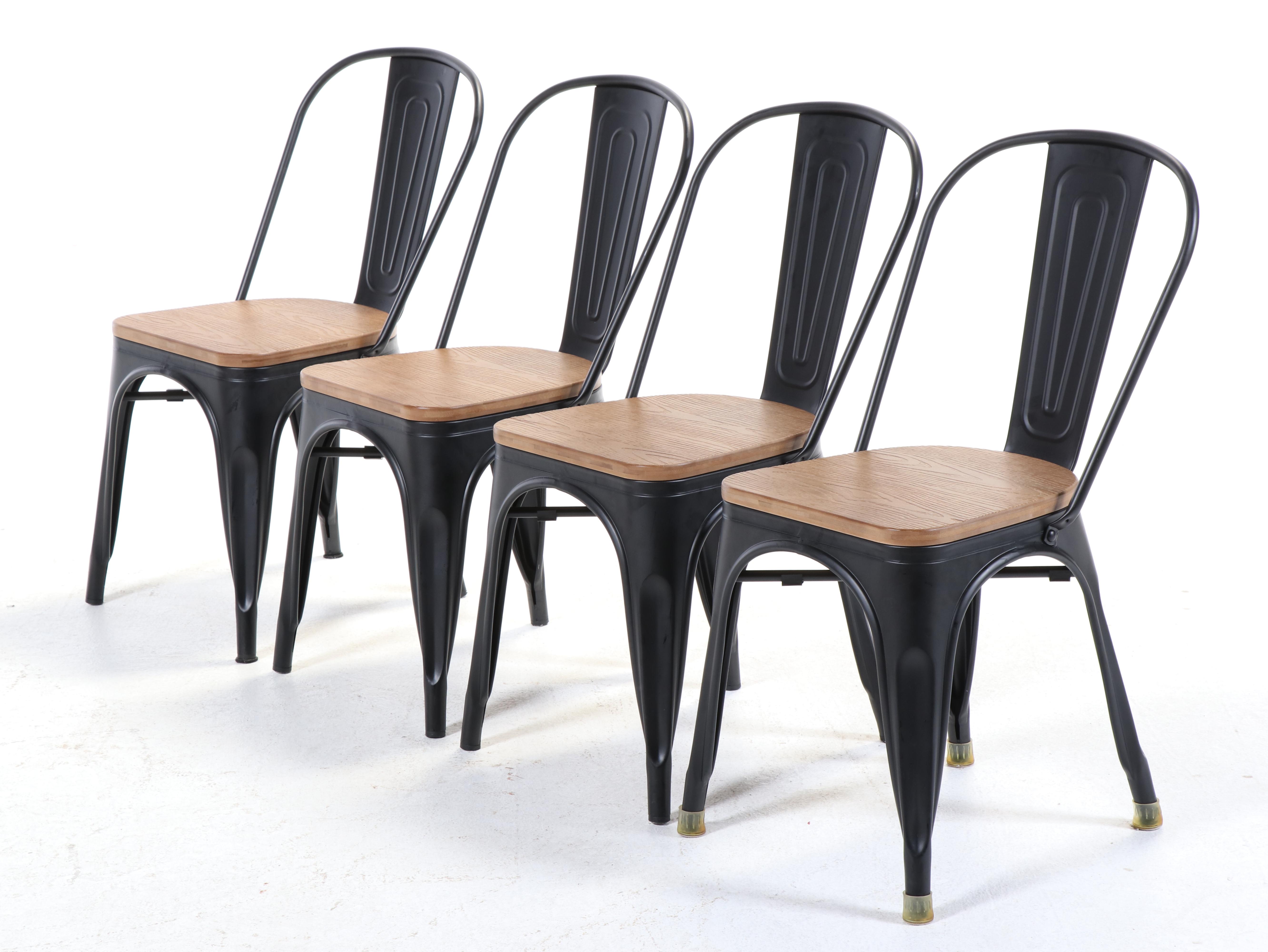 Contemporary Parsons Style Dining Table with Six Metal Chairs