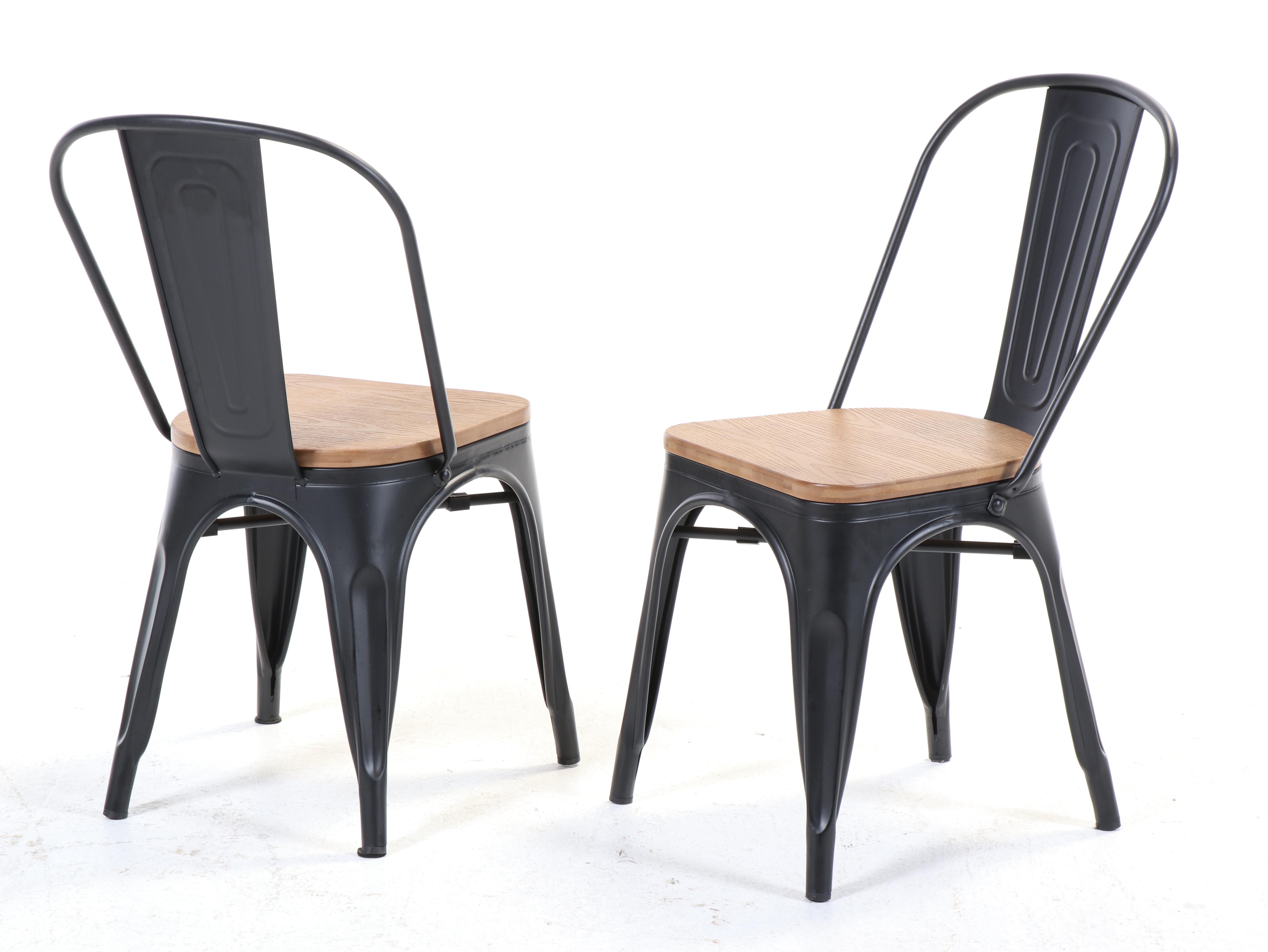 Contemporary Parsons Style Dining Table with Six Metal Chairs