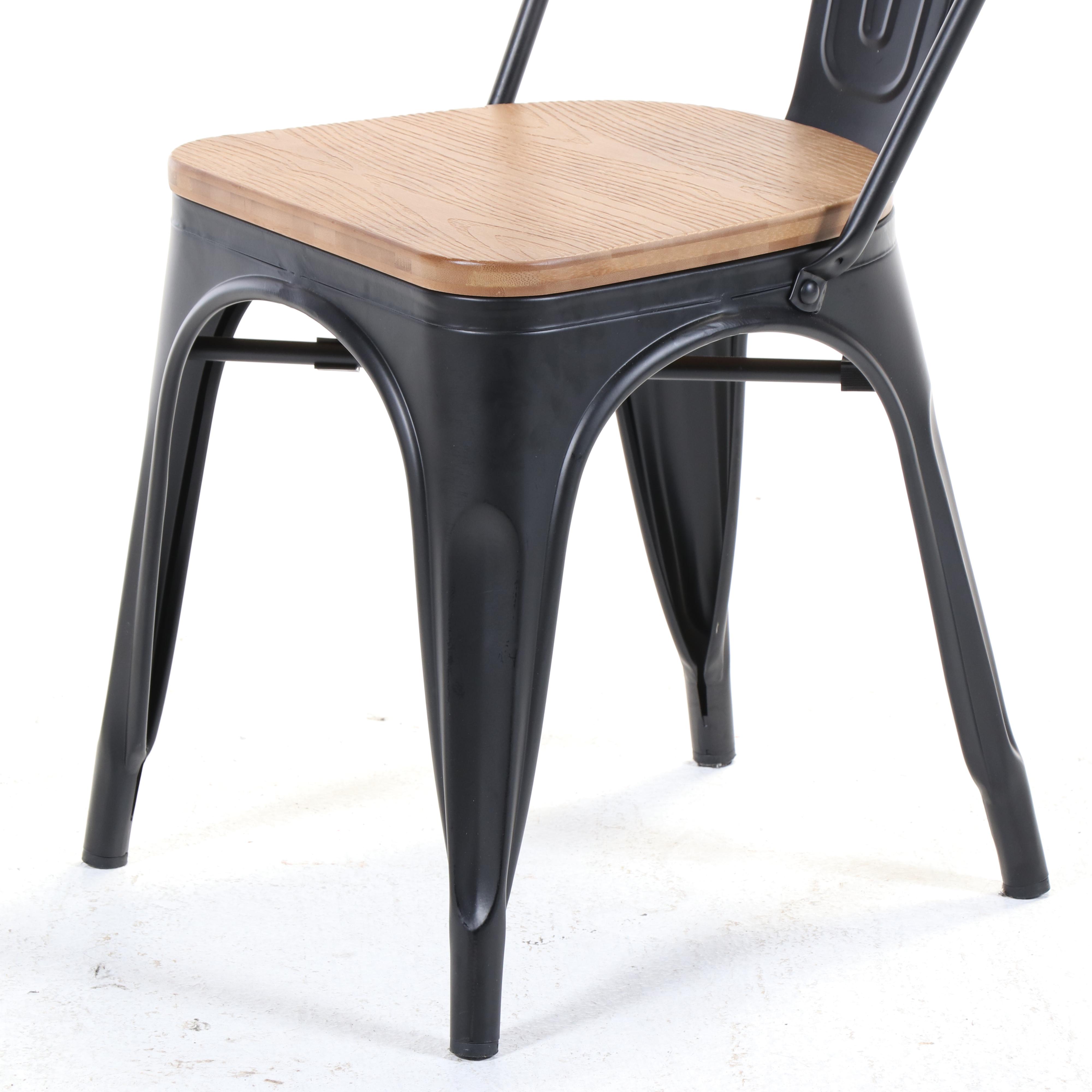 Contemporary Parsons Style Dining Table with Six Metal Chairs