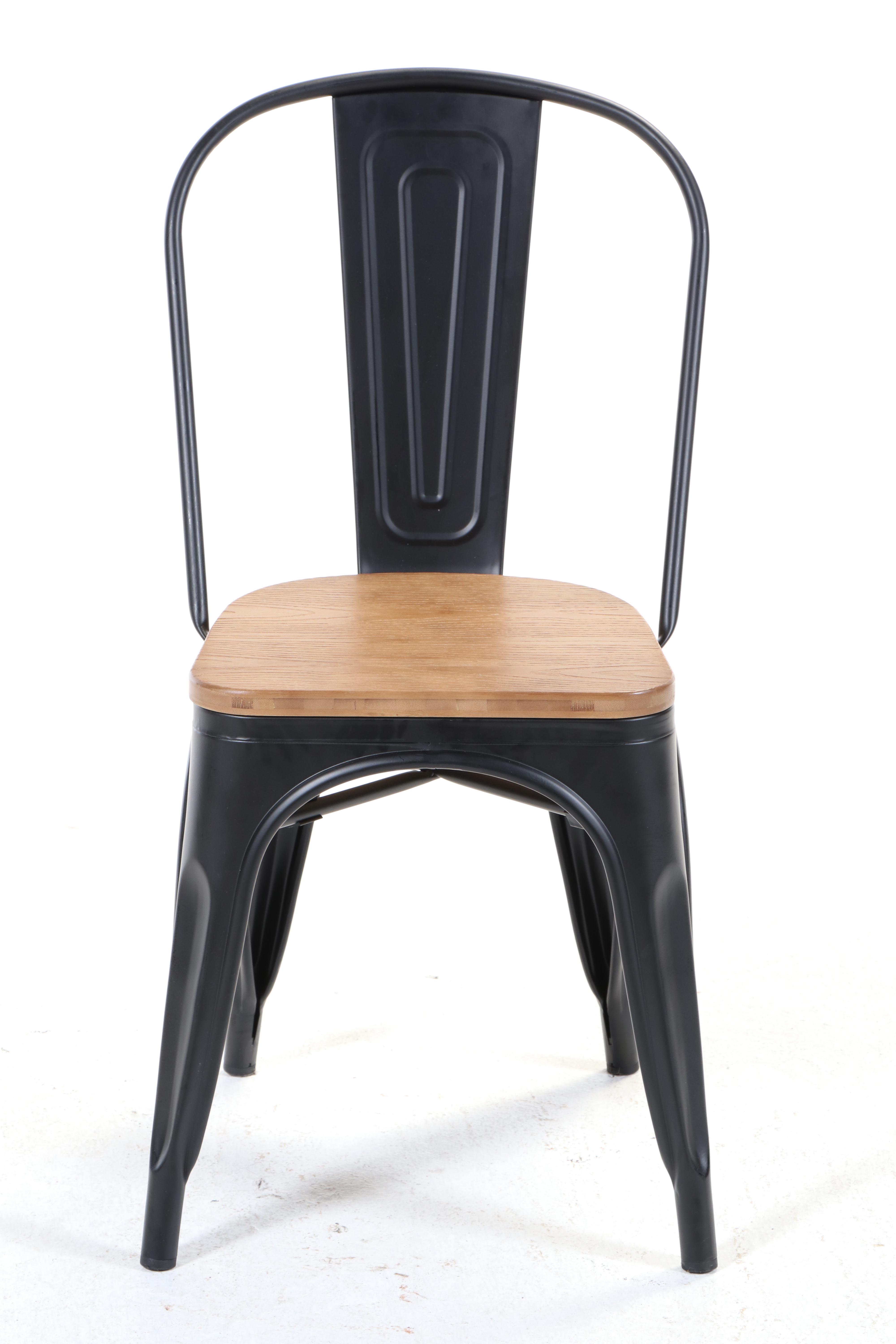 Contemporary Parsons Style Dining Table with Six Metal Chairs