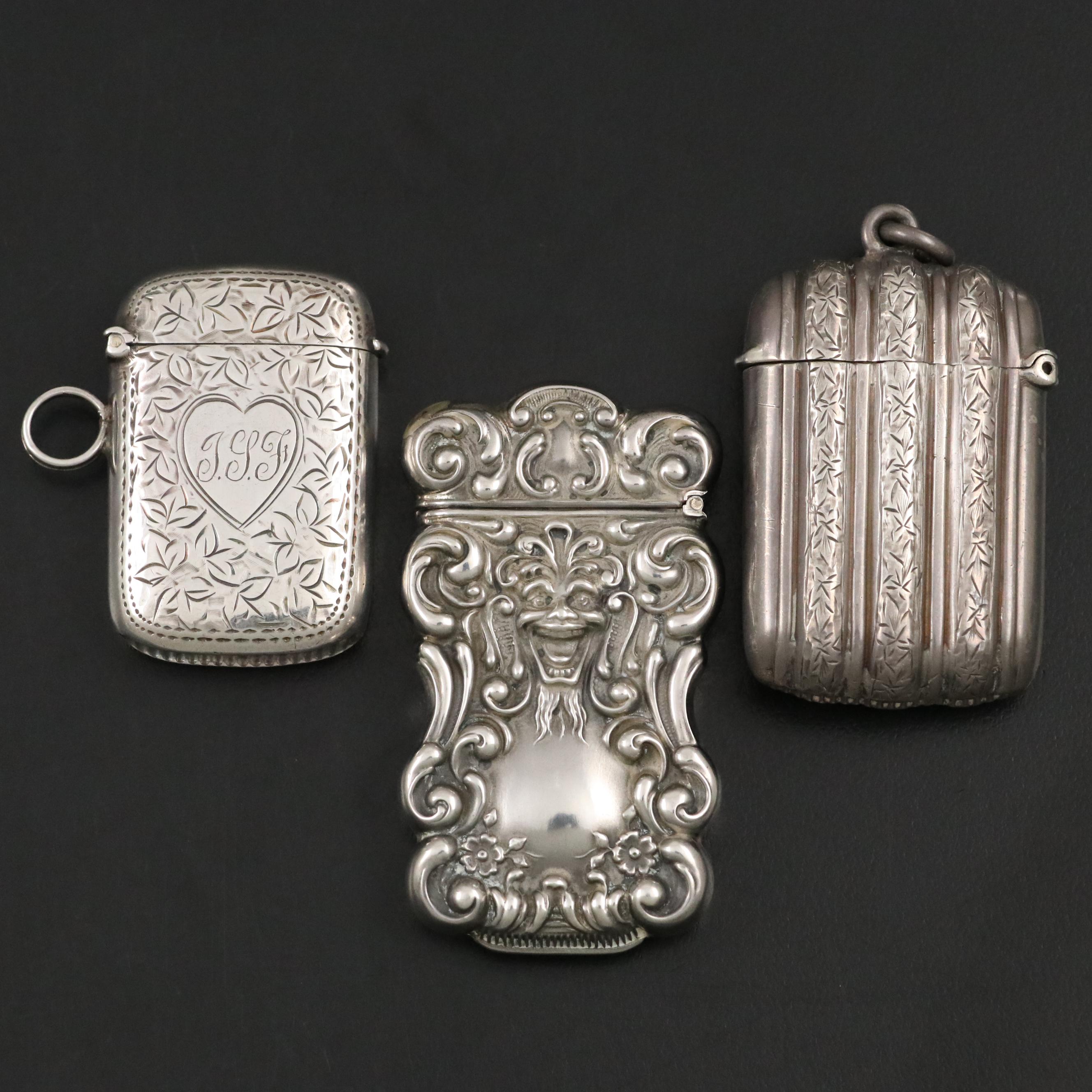 Antique Sterling Match Safe Vesta Cases