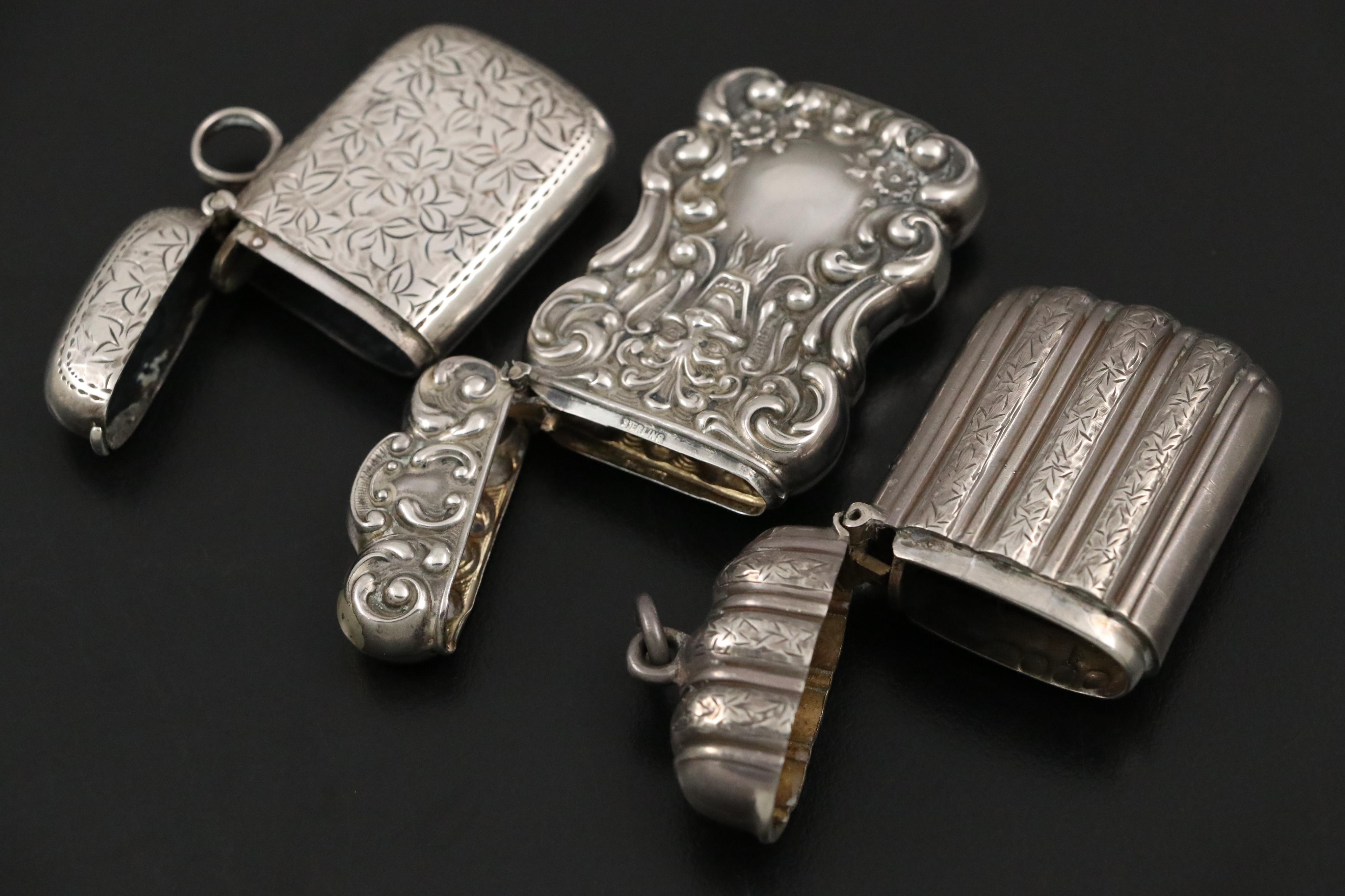 Antique Sterling Match Safe Vesta Cases