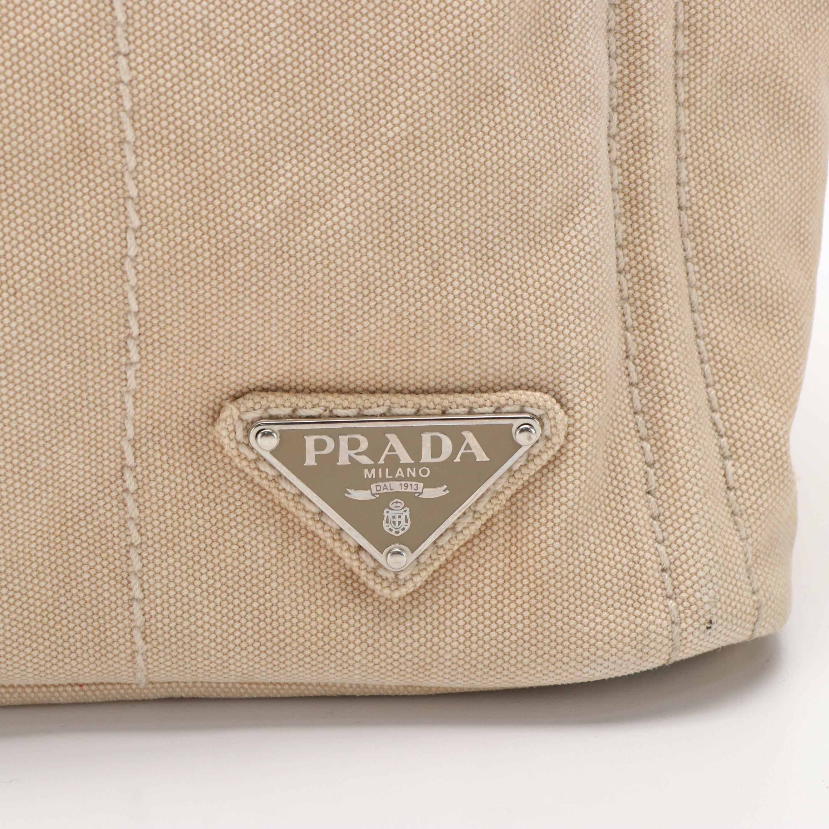 Prada  Delave Canapa Shopping Tote Bag in Off-White Canvas
