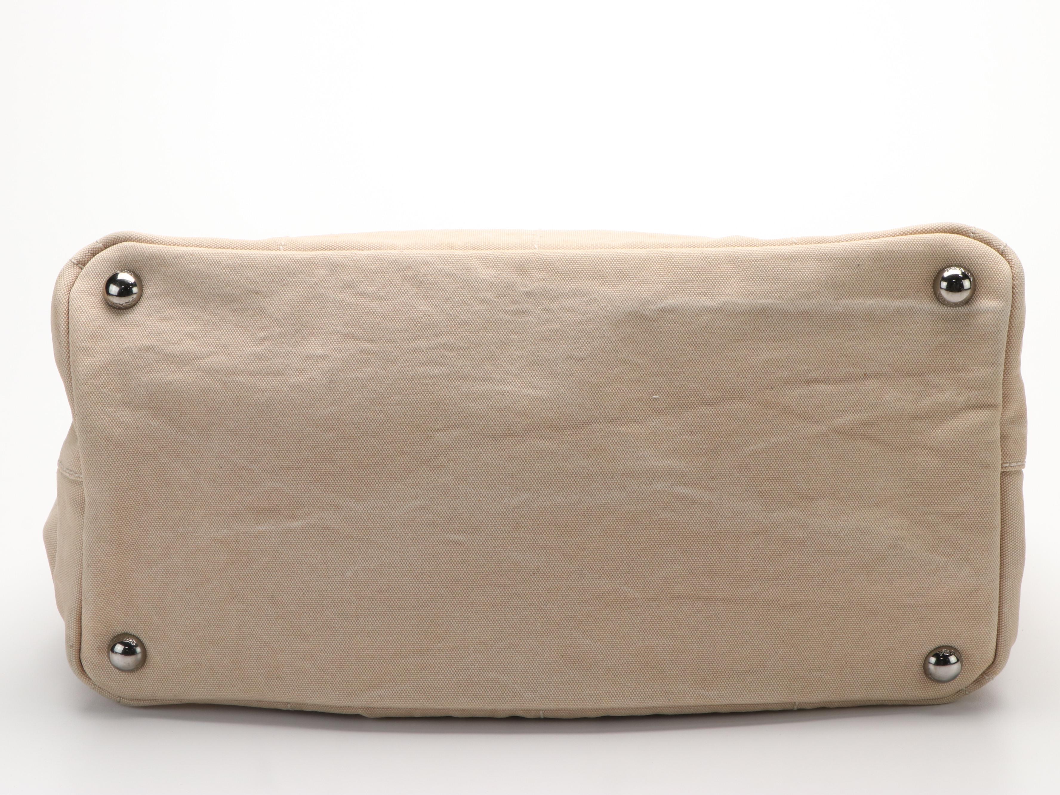 Prada  Delave Canapa Shopping Tote Bag in Off-White Canvas