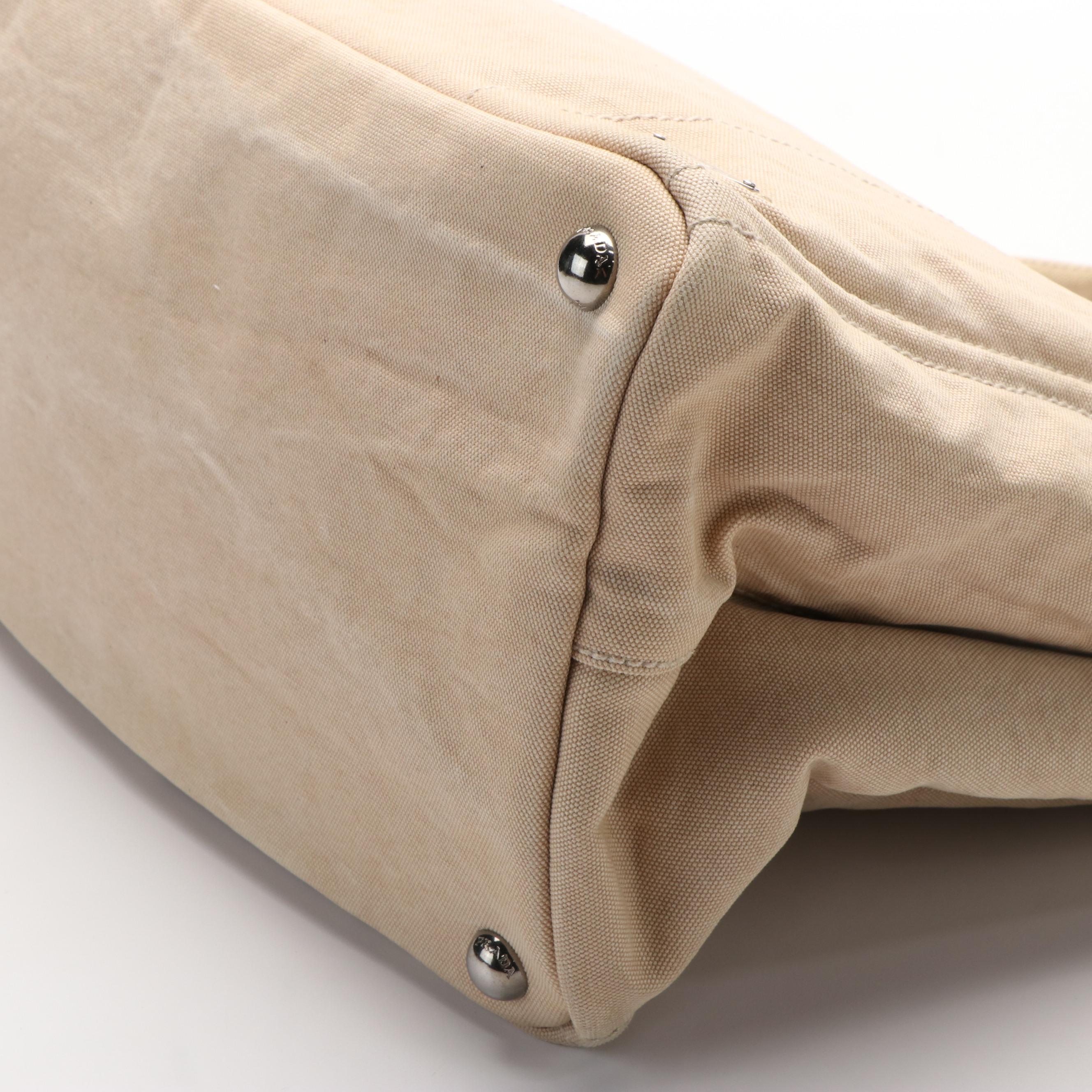 Prada  Delave Canapa Shopping Tote Bag in Off-White Canvas