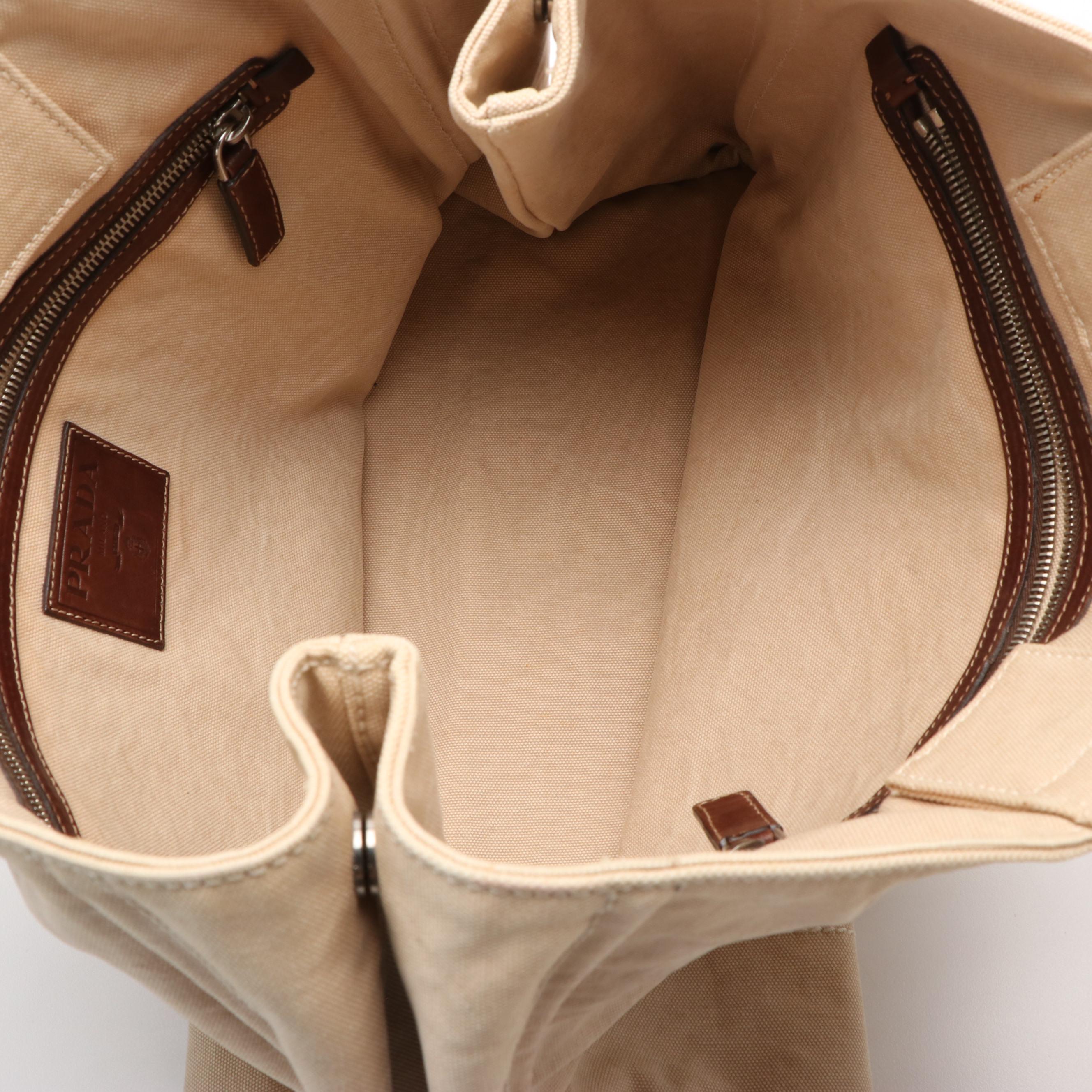 Prada  Delave Canapa Shopping Tote Bag in Off-White Canvas